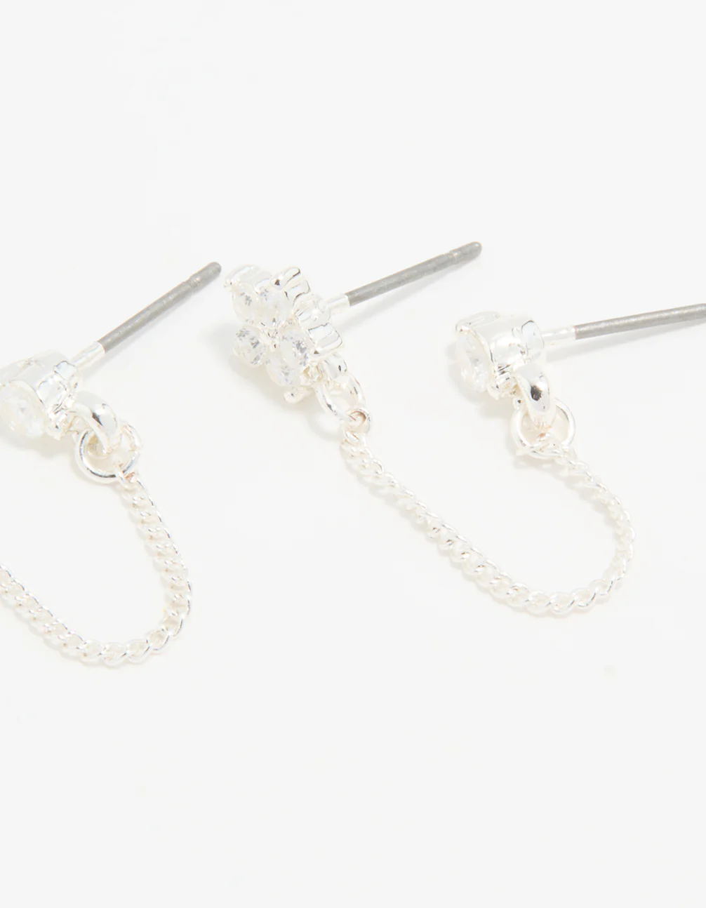 Silver Cubic Zirconia Chain Flower Chain & Huggie Earrings 3-Pack - Image 3