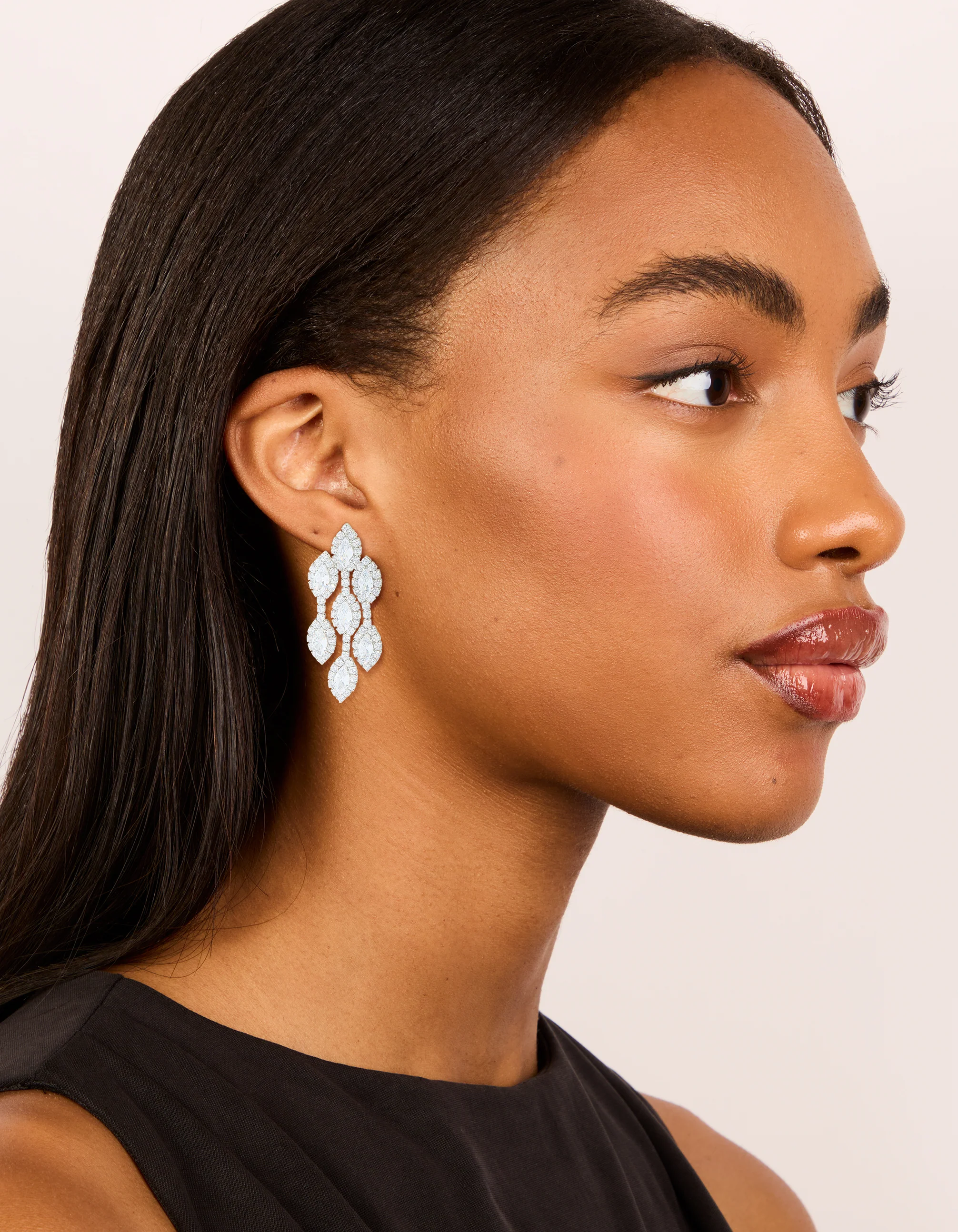 Silver Cubic Zirconia Chandelier Drop Earrings - Image 3