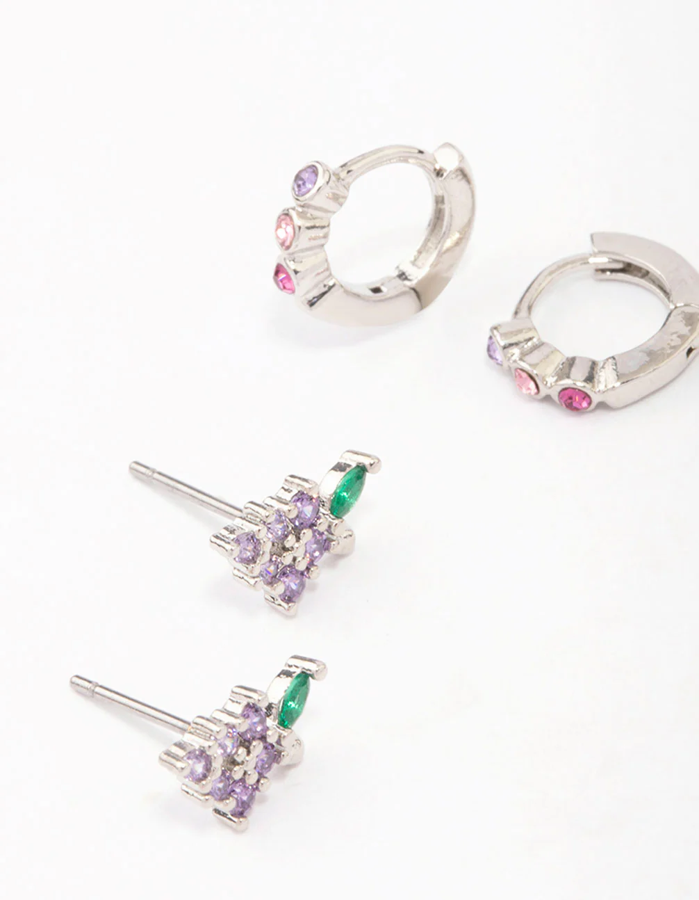 Silver Cubic Zirconia Cherry & Grape Stud Earrings - Image 2