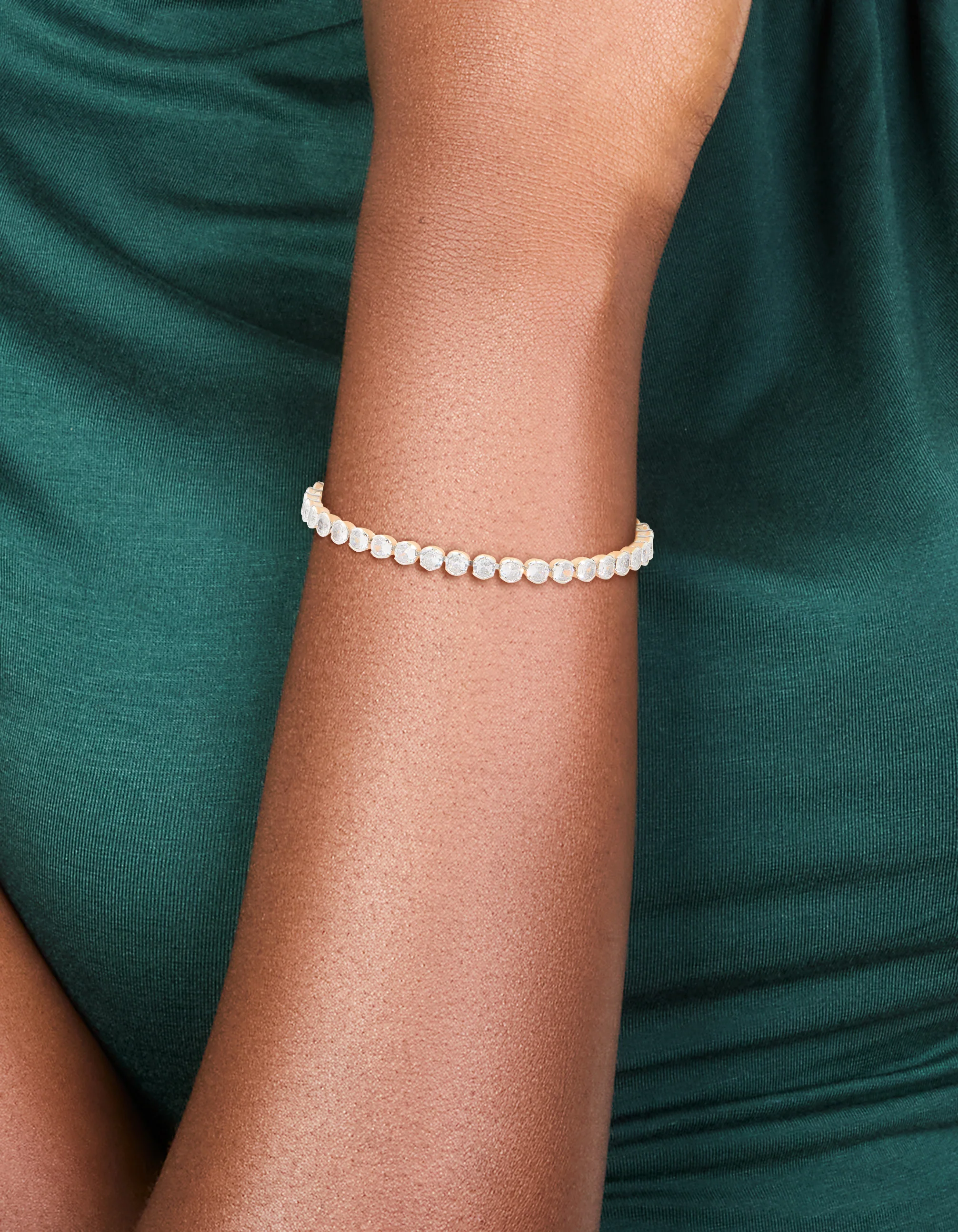 Silver Cubic Zirconia Circle Bezel Tennis Bracelet - Image 2