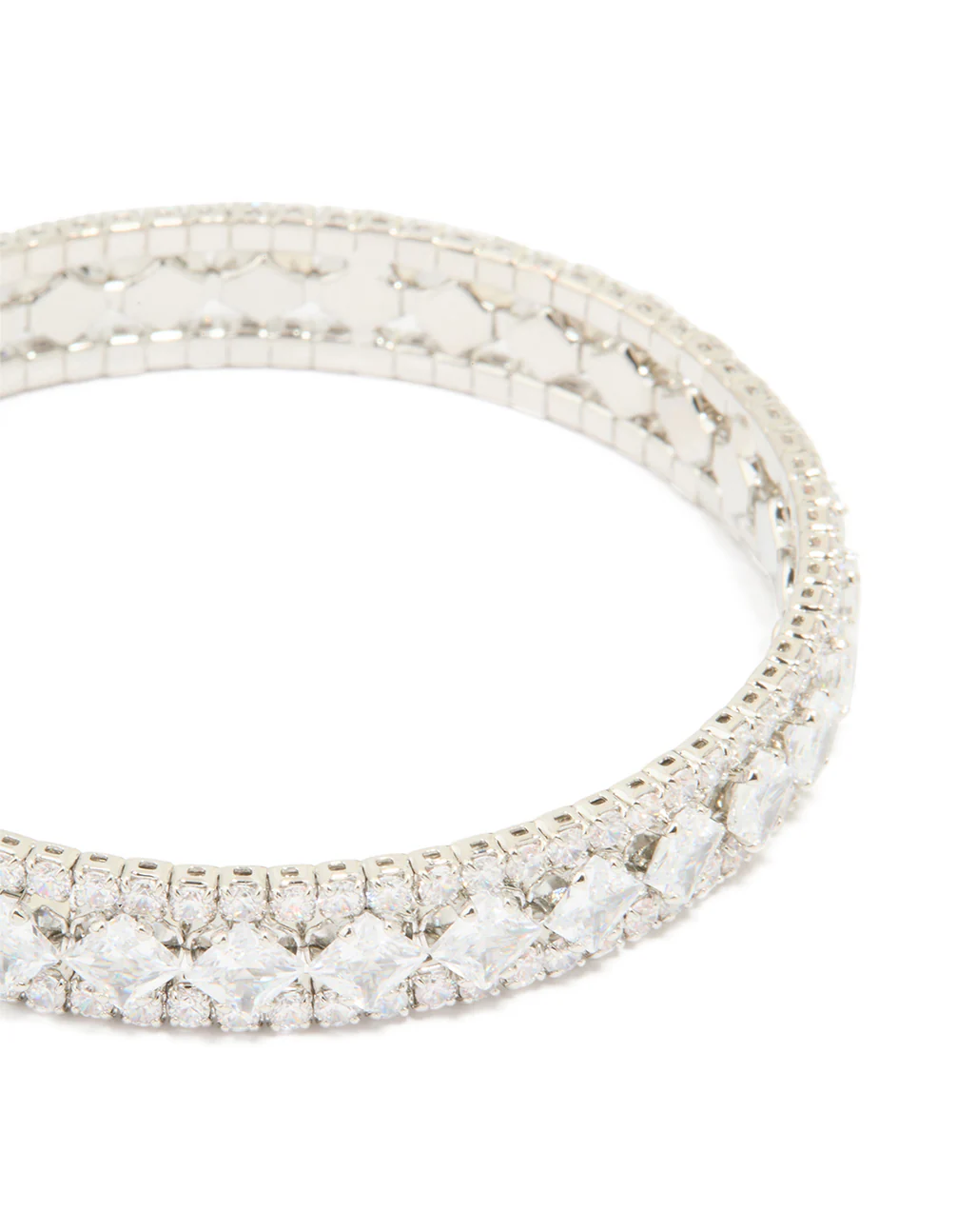 Silver Cubic Zirconia Circle Statement Wrist Cuff - Image 2
