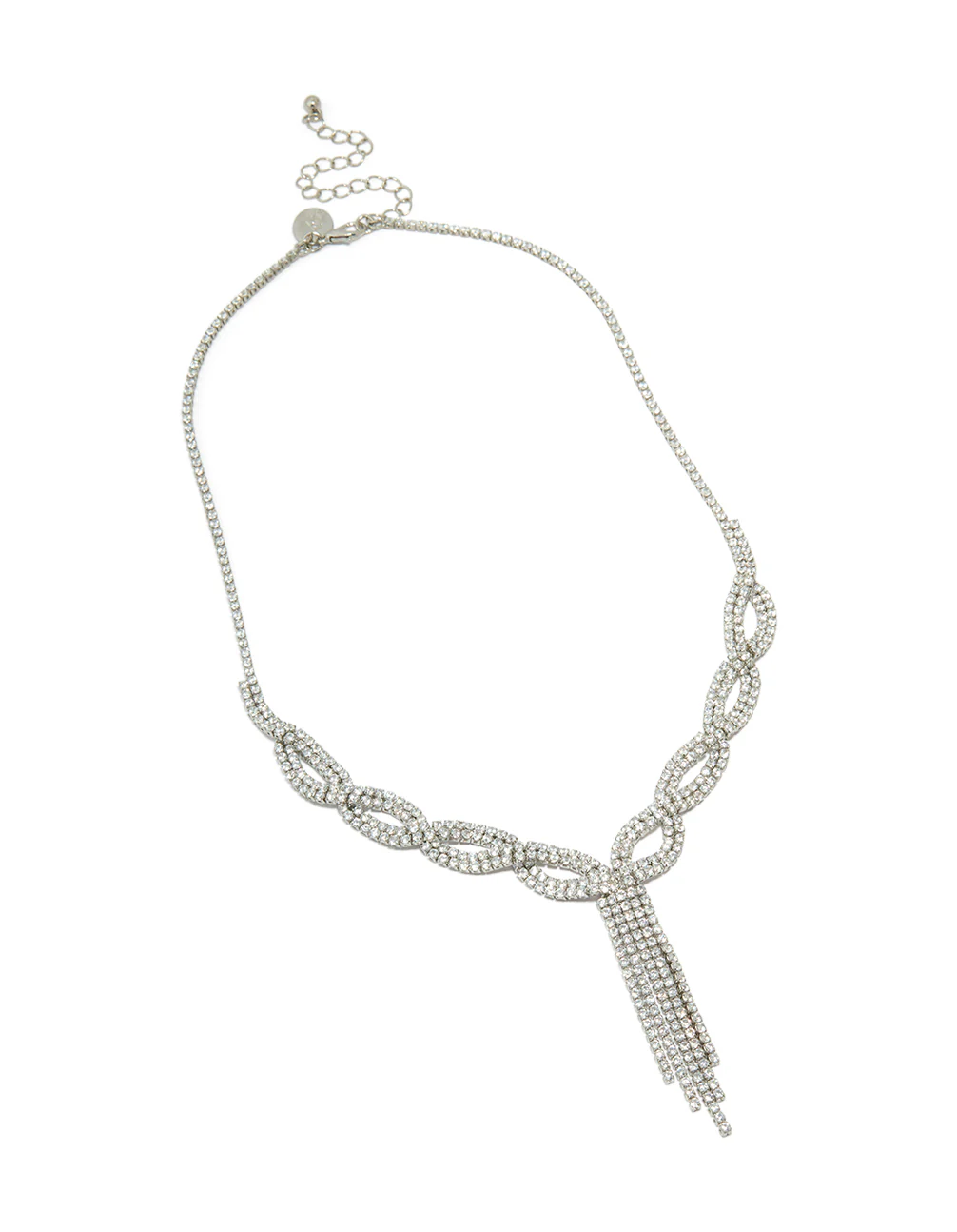 Silver Cubic Zirconia Circle & Tassel Necklace - Image 2