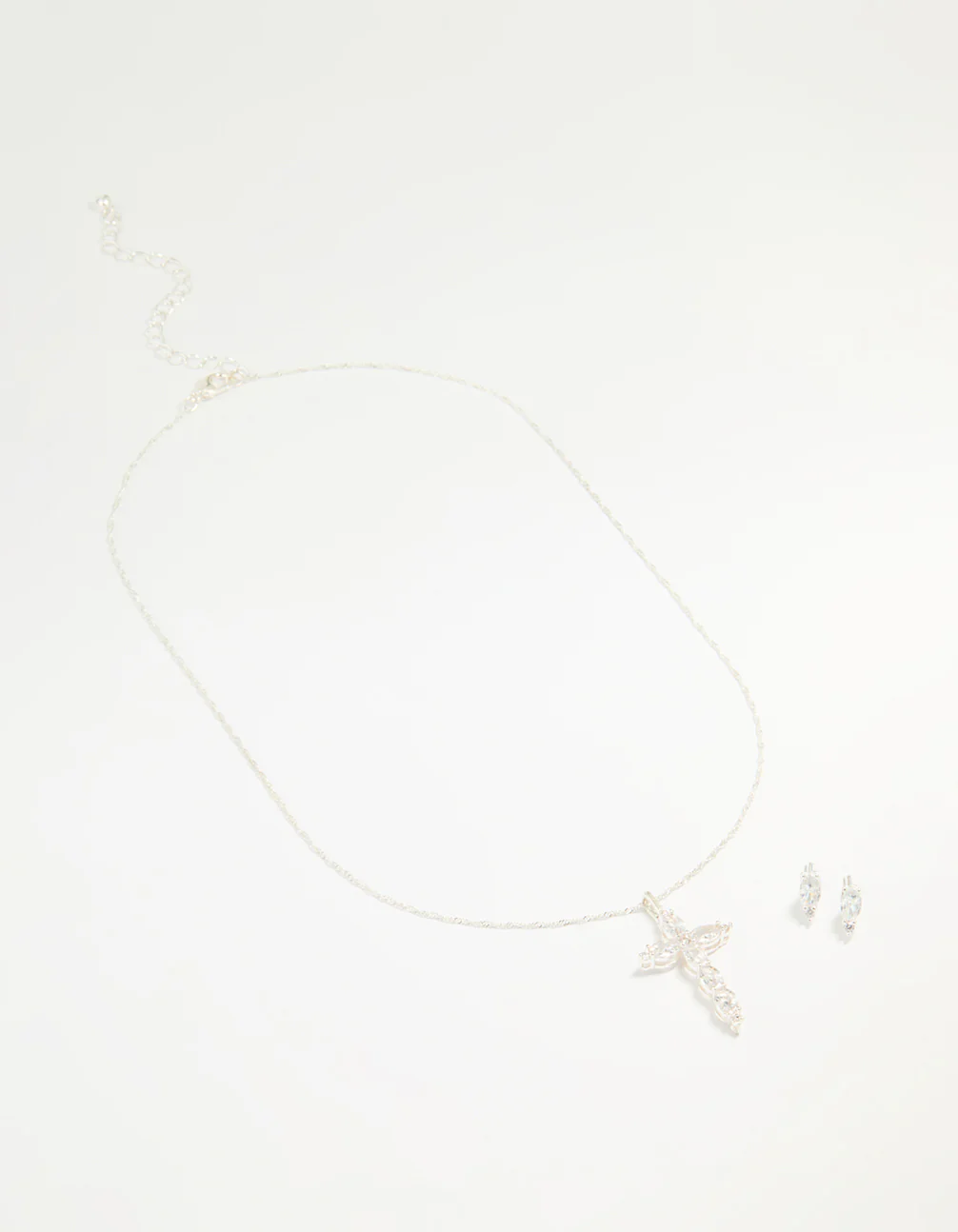 Silver Cubic Zirconia Classic Cross Necklace - Image 2