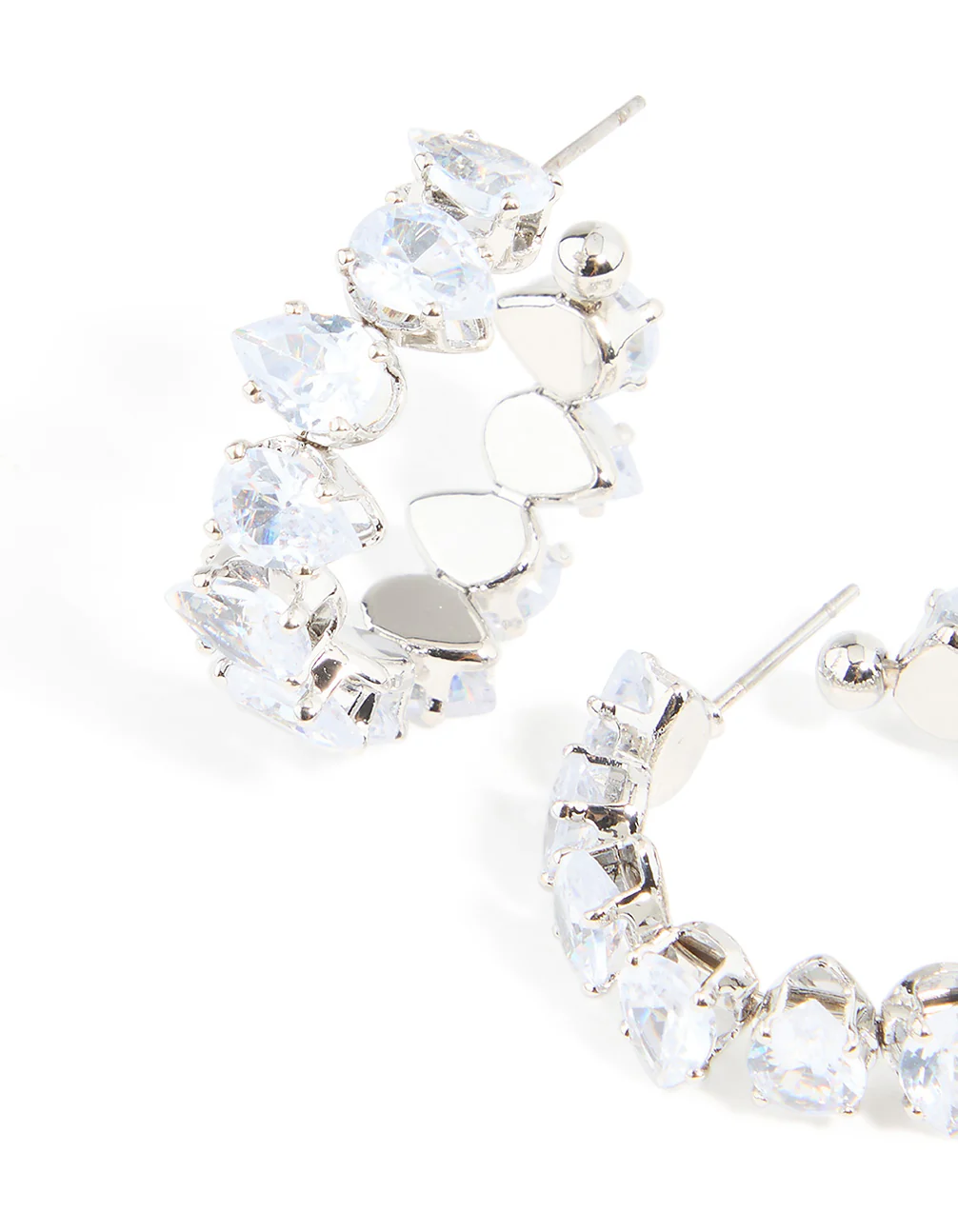 Silver Cubic Zirconia Cluster Hoop Earrings - Image 4