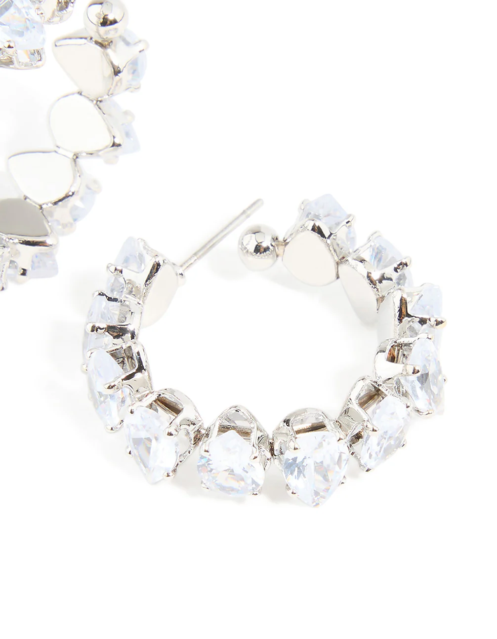 Silver Cubic Zirconia Cluster Hoop Earrings - Image 5