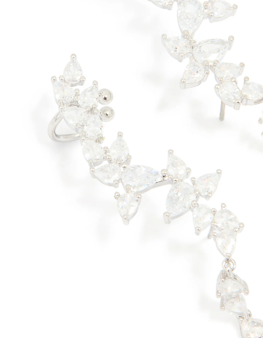 Silver Cubic Zirconia Crawler Stud Earrings - Image 2