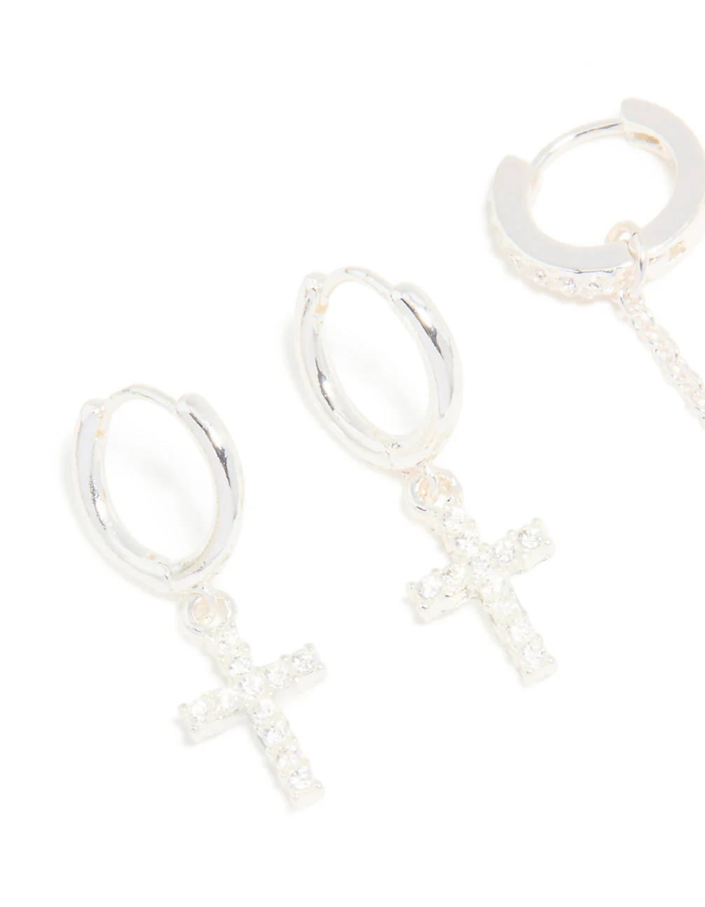 Silver Cubic Zirconia Cross & Chain Earrings 2-Pack - Image 4