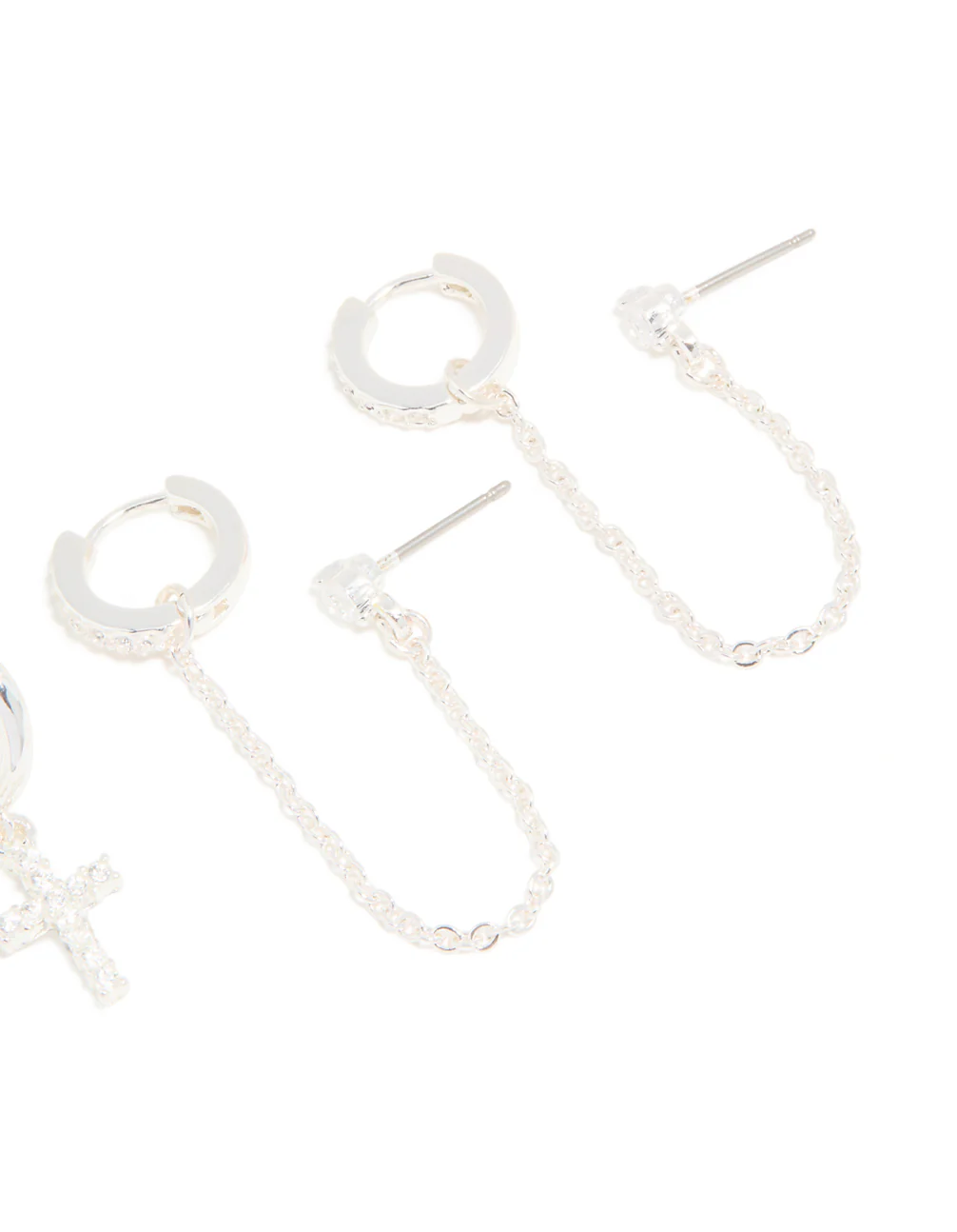Silver Cubic Zirconia Cross & Chain Earrings 2-Pack - Image 5