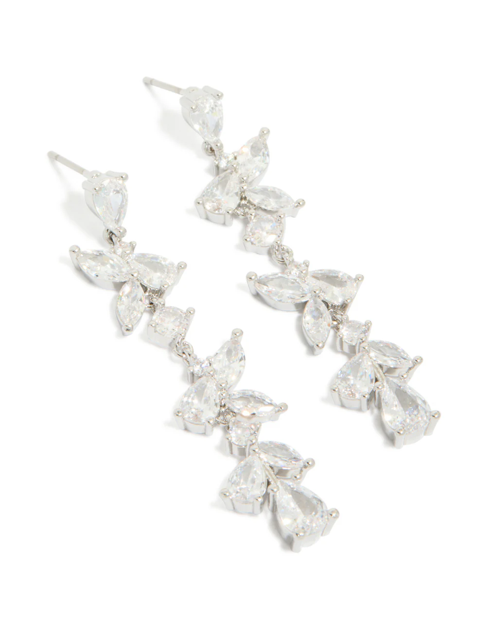 Silver Cubic Zirconia Dainty Floral Drop Earrings - Image 2