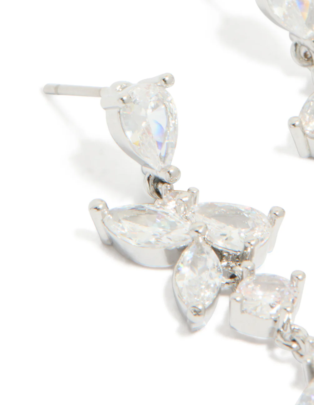 Silver Cubic Zirconia Dainty Floral Drop Earrings - Image 4