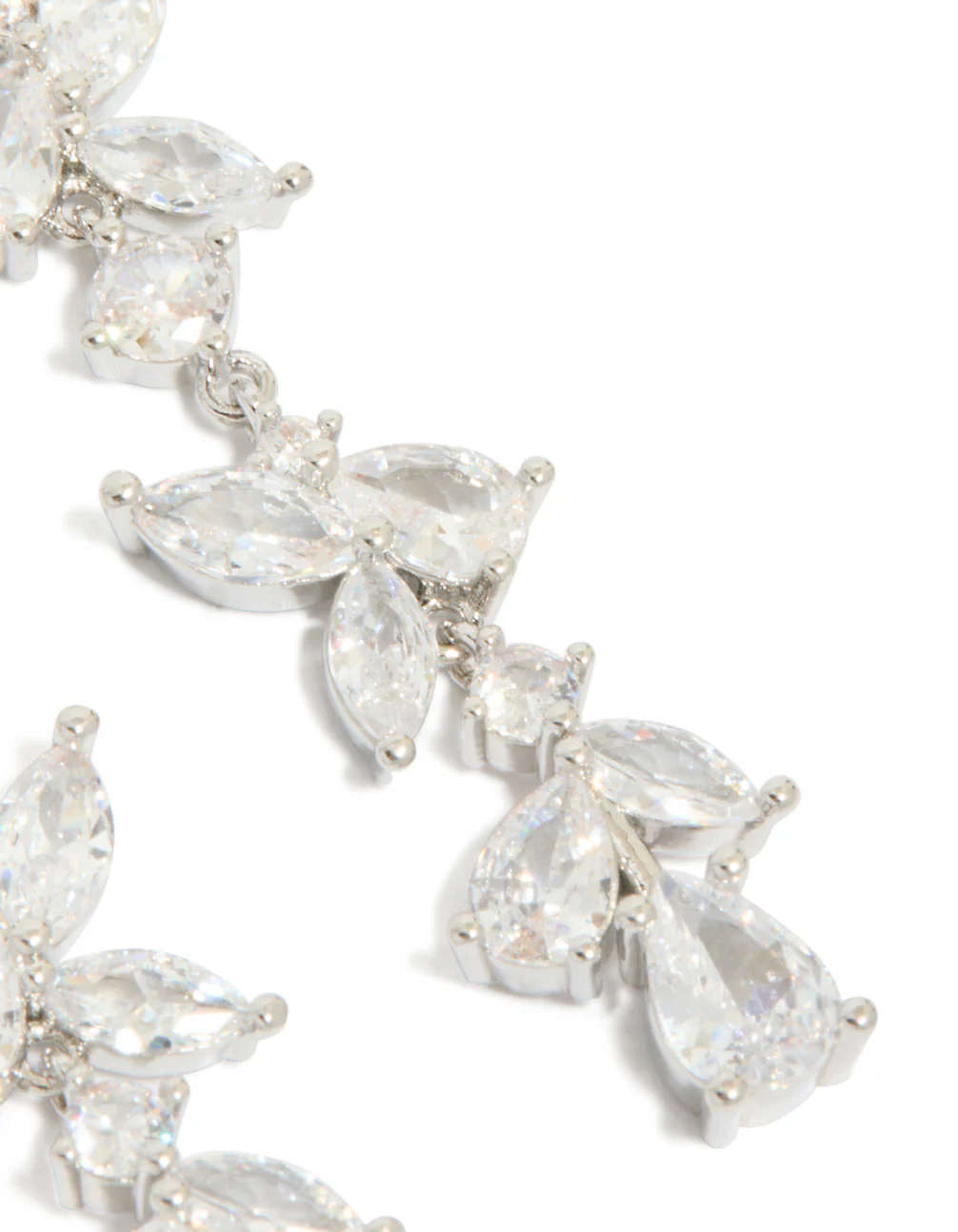 Silver Cubic Zirconia Dainty Floral Drop Earrings - Image 5