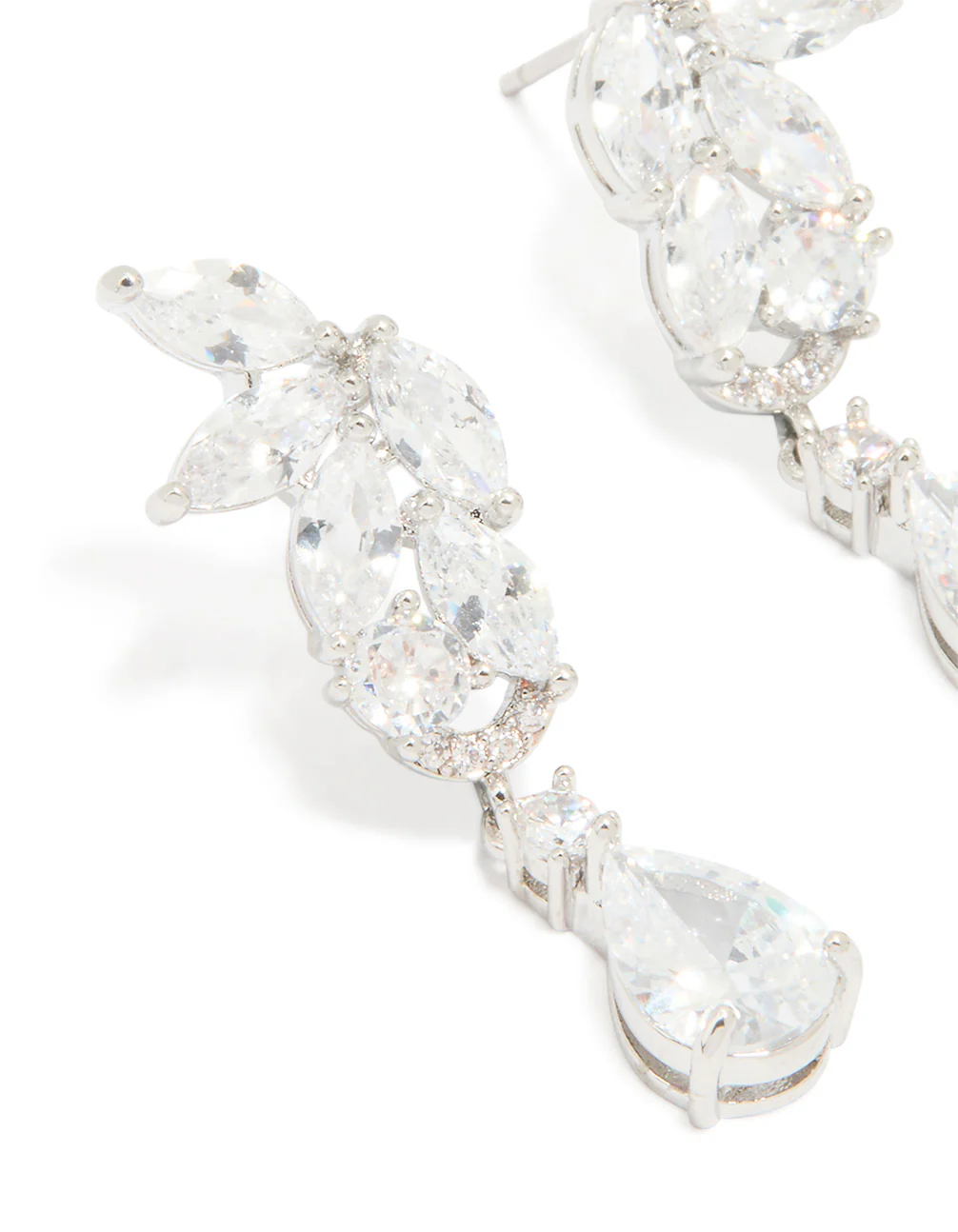 Silver Cubic Zirconia Dainty Flower Drop Earrings - Image 2