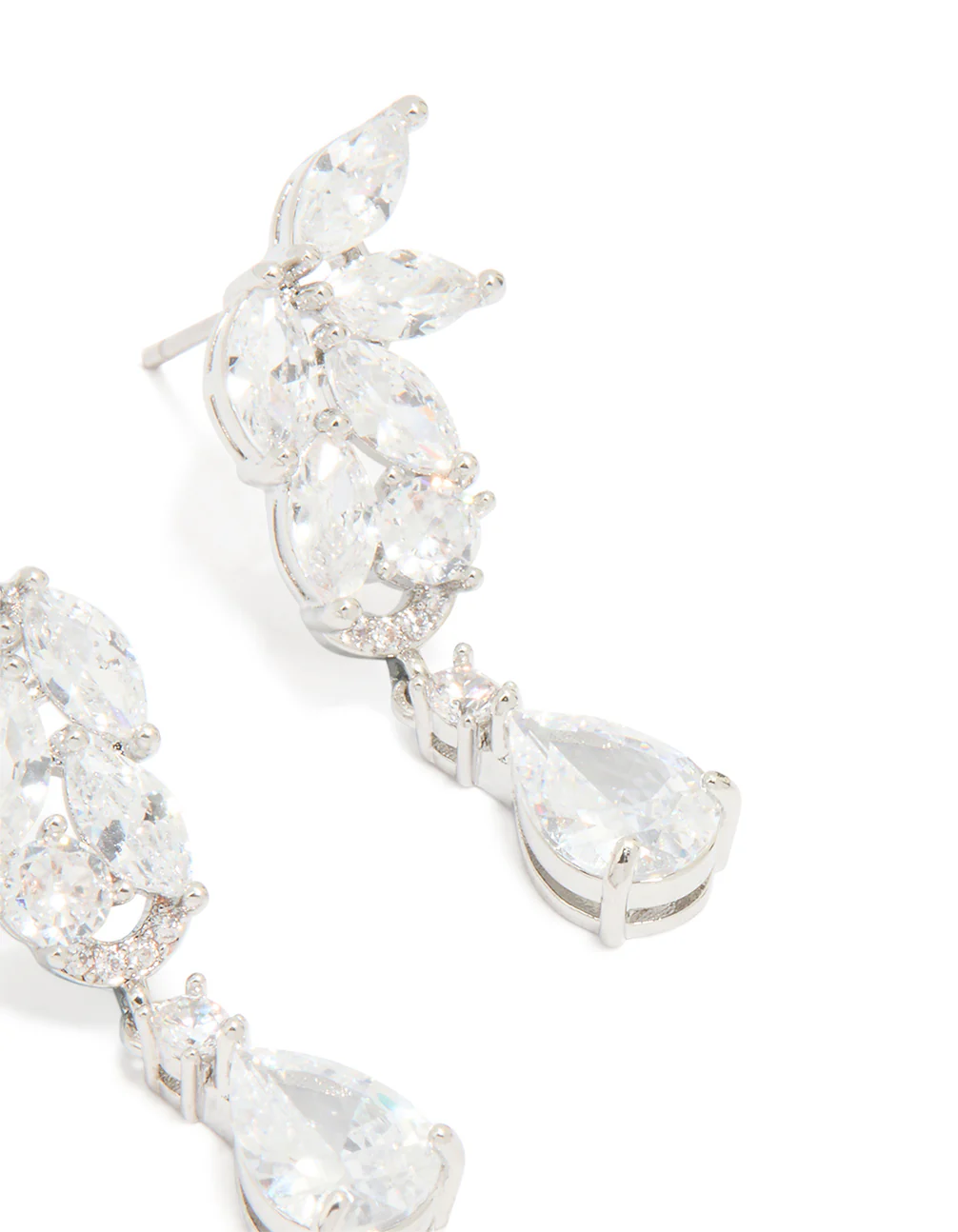 Silver Cubic Zirconia Dainty Flower Drop Earrings - Image 3