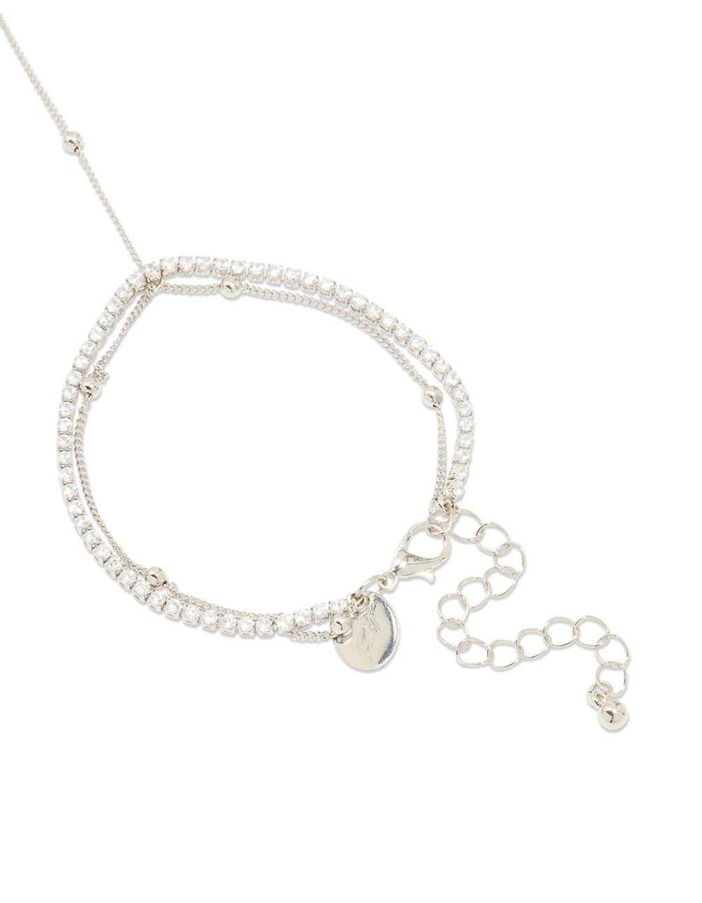 Silver Cubic Zirconia Dainty Layered Hand Chain - Image 3