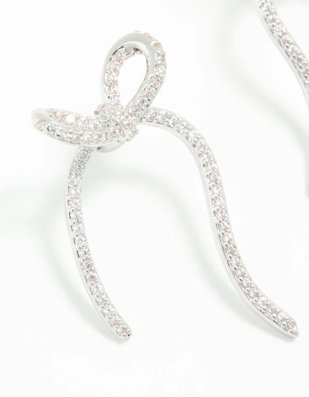 Silver Cubic Zirconia Dainty Ribbon Stud Earrings - Image 4