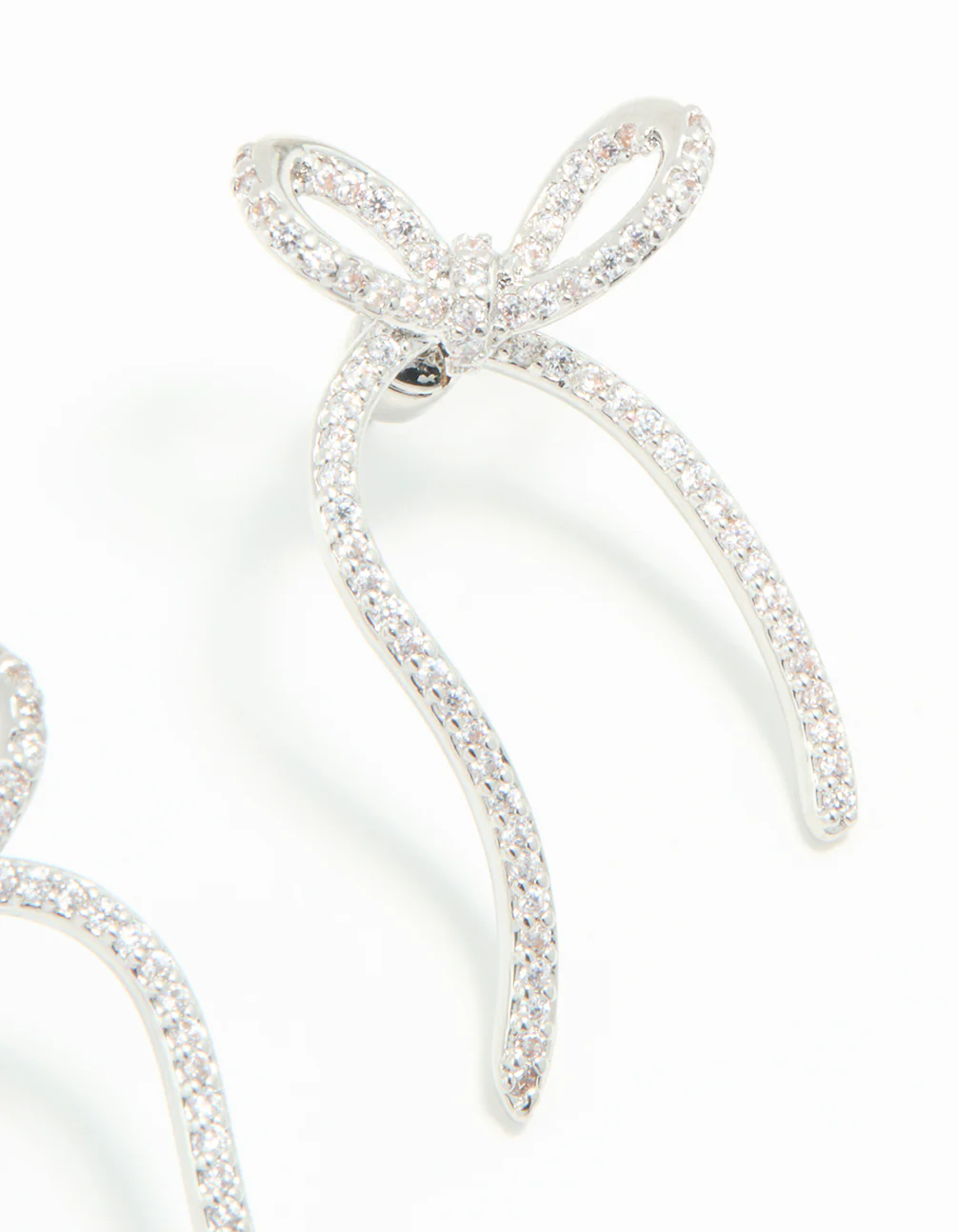 Silver Cubic Zirconia Dainty Ribbon Stud Earrings - Image 5