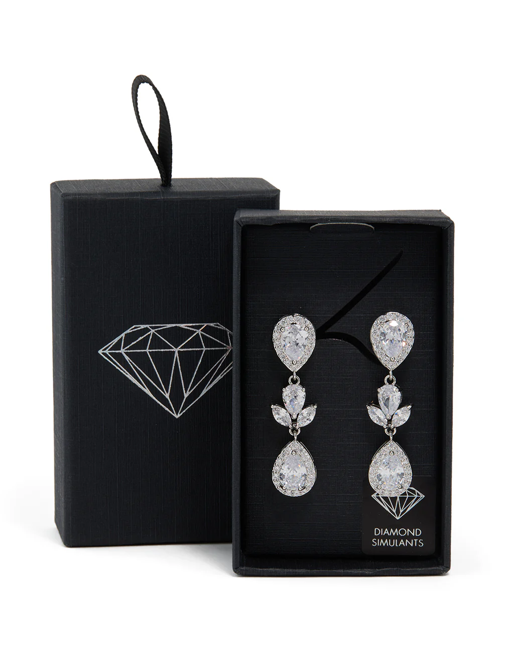 Silver Cubic Zirconia Double Halo Drop Earrings - Image 3