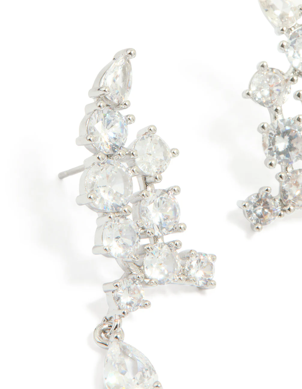 Silver Cubic Zirconia Drop Earrings - Image 2