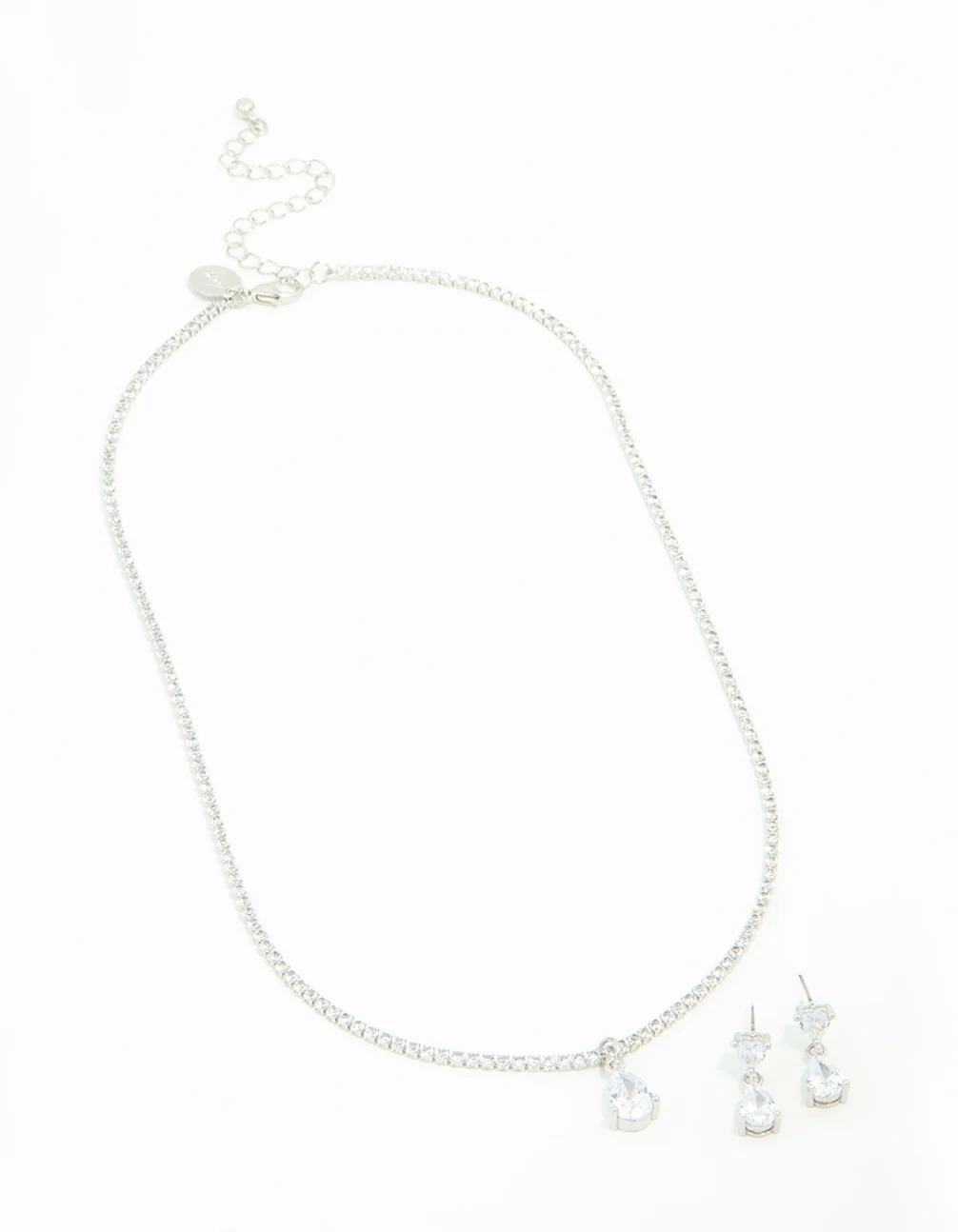 Silver Cubic Zirconia Drop Pear Necklace & Earrings Set - Image 2