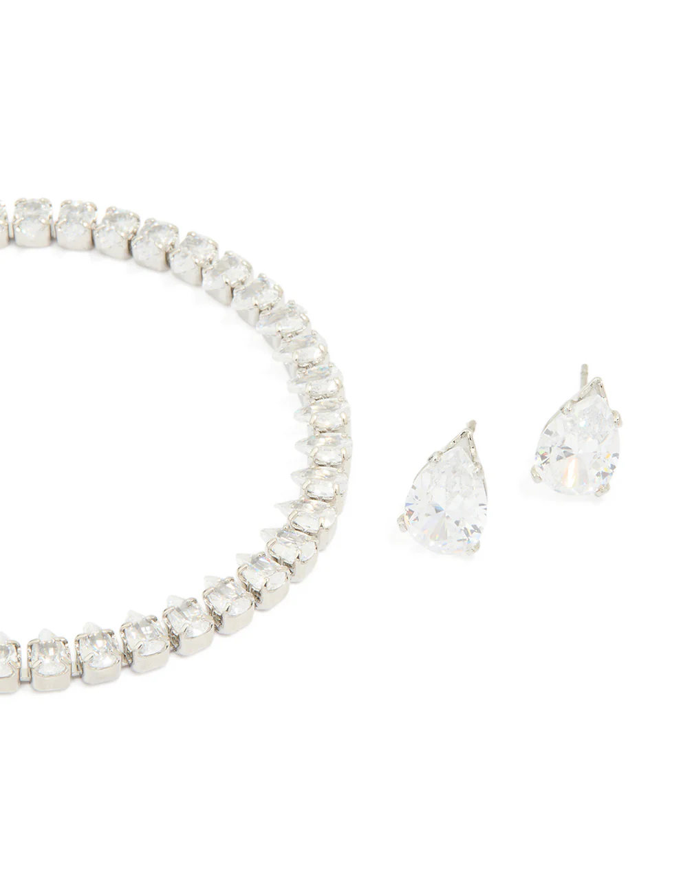 Silver Cubic Zirconia Earrings & Tennis Bracelet Set - Image 2