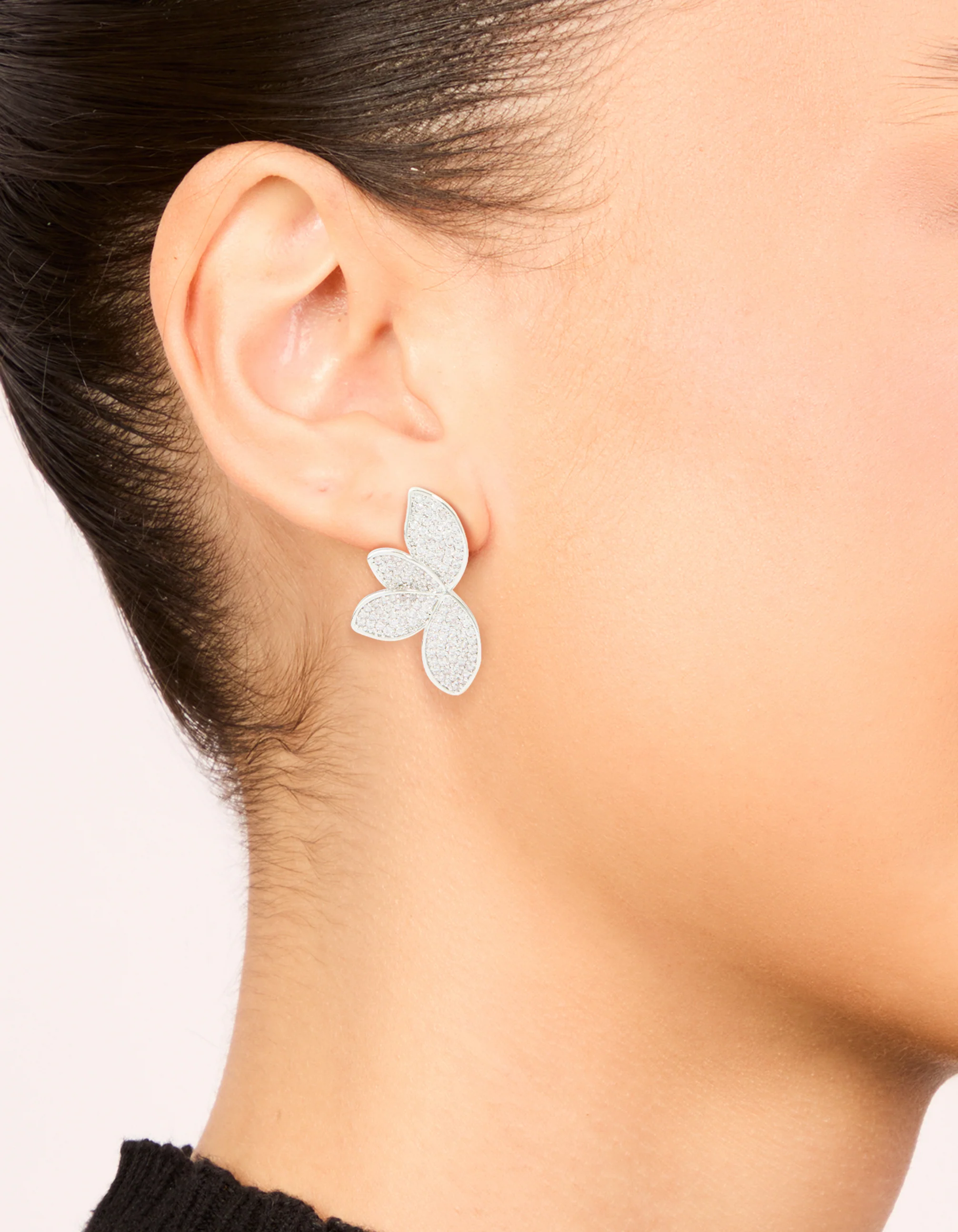 Silver Cubic Zirconia Fan Earrings - Image 2