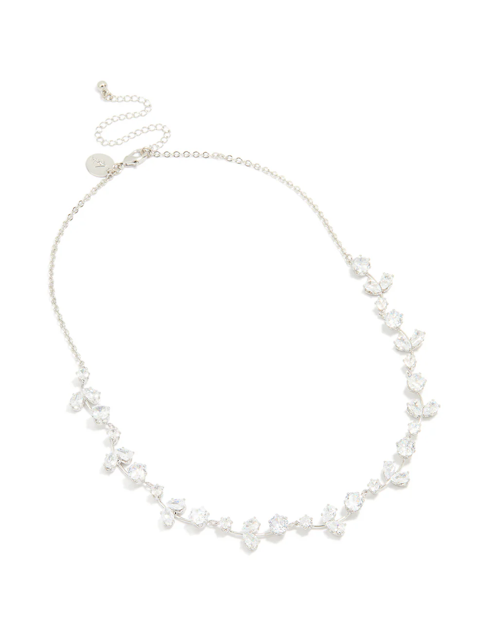 Silver Cubic Zirconia Floral Cluster Necklace - Image 2