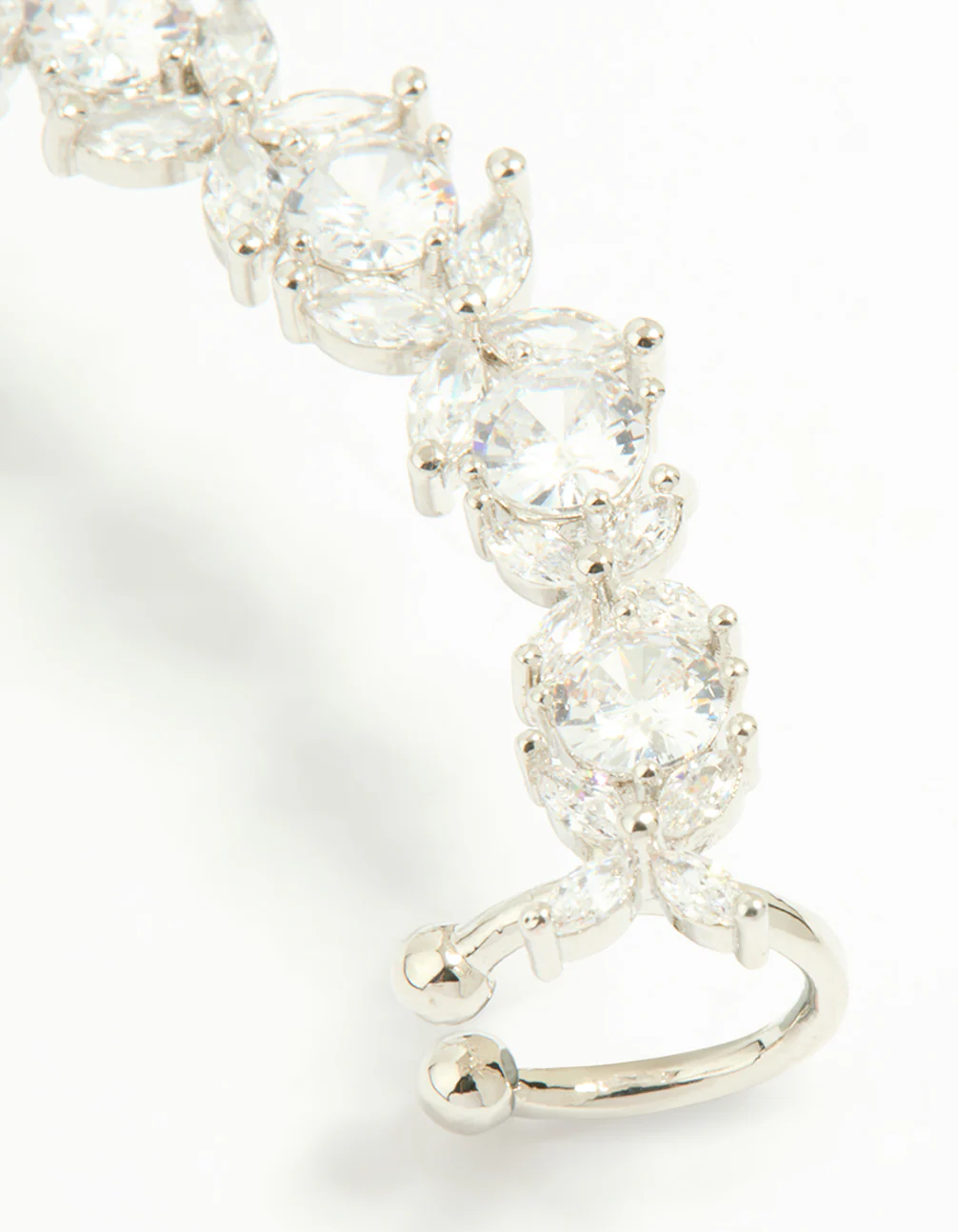 Silver Cubic Zirconia Floral Ear Cuff - Image 3
