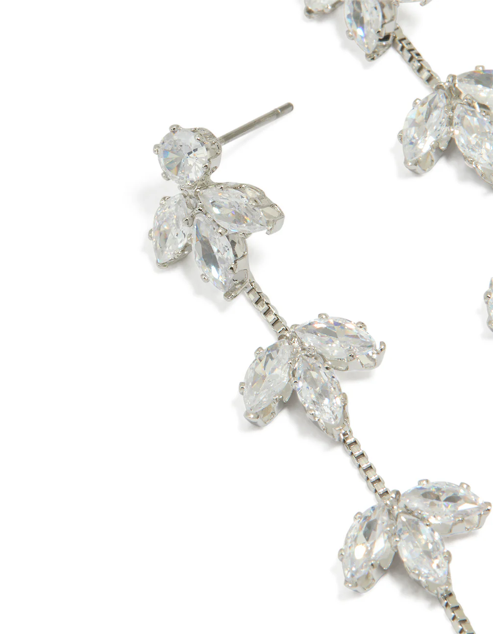 Silver Cubic Zirconia Flower Drop Earrings - Image 2