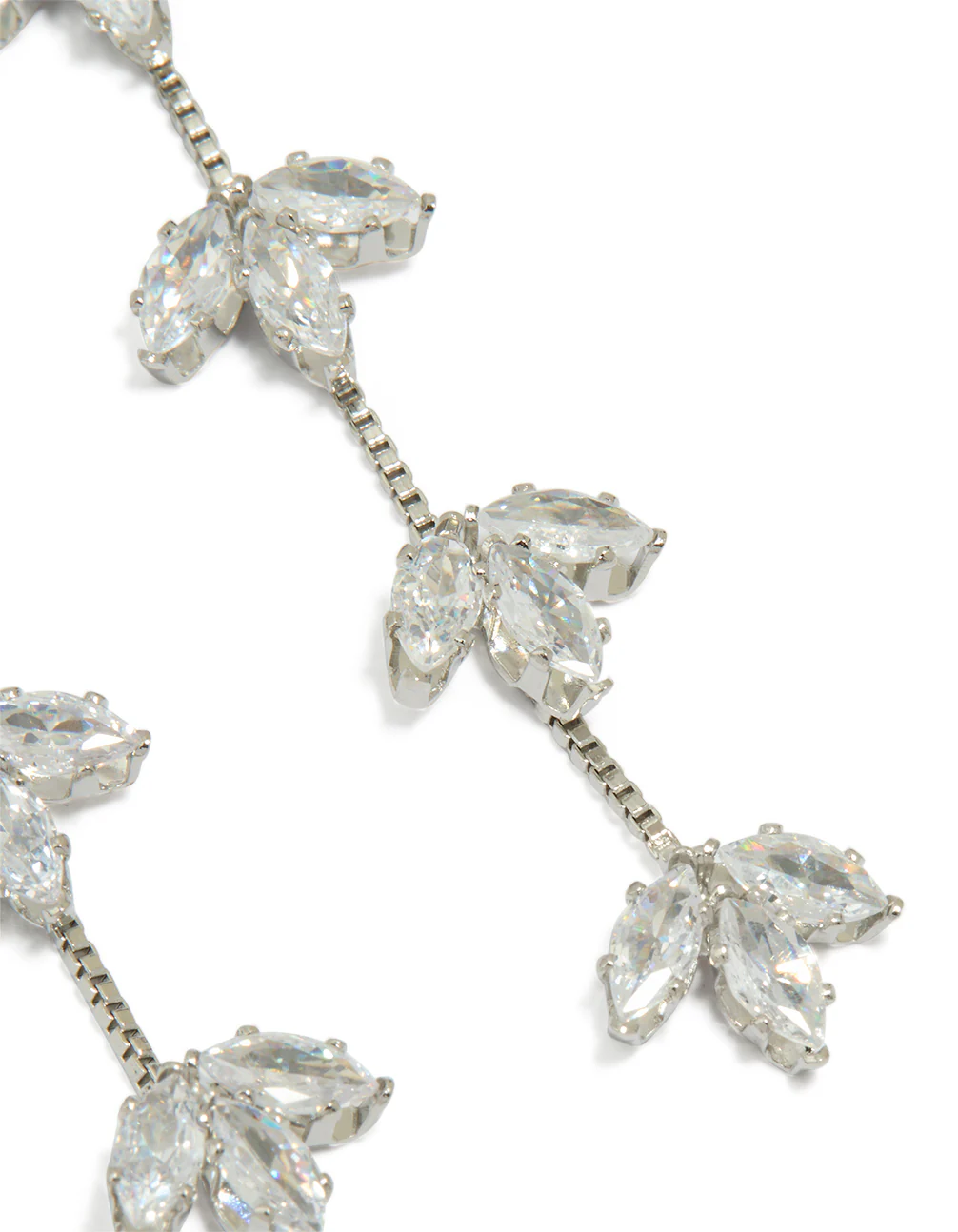 Silver Cubic Zirconia Flower Drop Earrings - Image 3