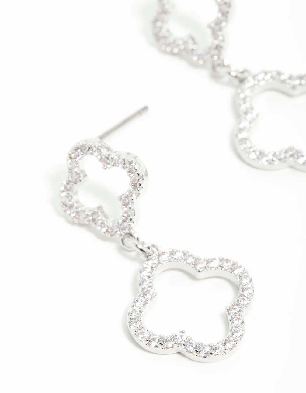 Silver Cubic Zirconia Flower Drop Earrings - Image 4
