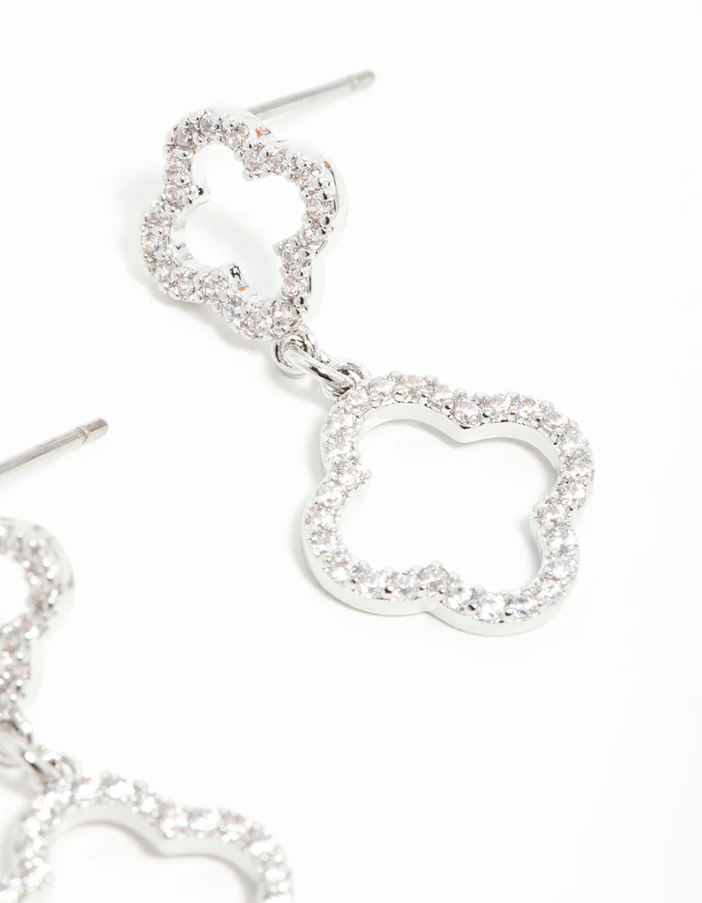 Silver Cubic Zirconia Flower Drop Earrings - Image 5