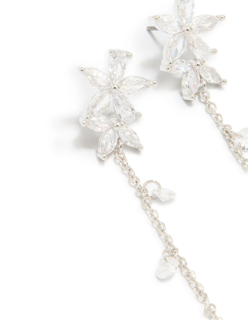 Silver Cubic Zirconia Flower Droplet Earrings - Image 2