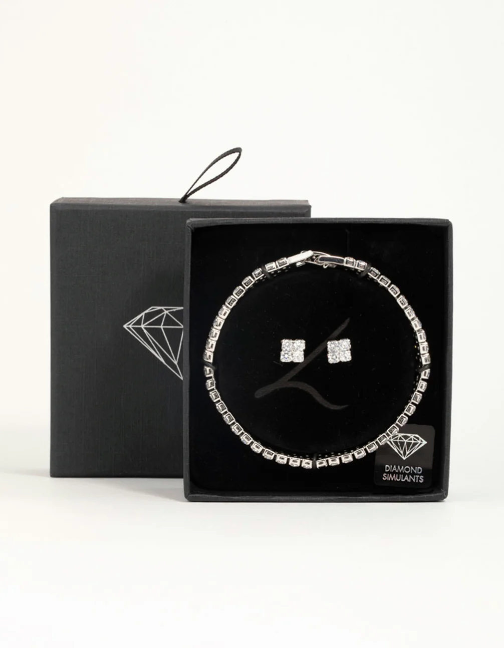 Silver Cubic Zirconia Flower Earrings &  Tennis Bracelet Set - Image 3