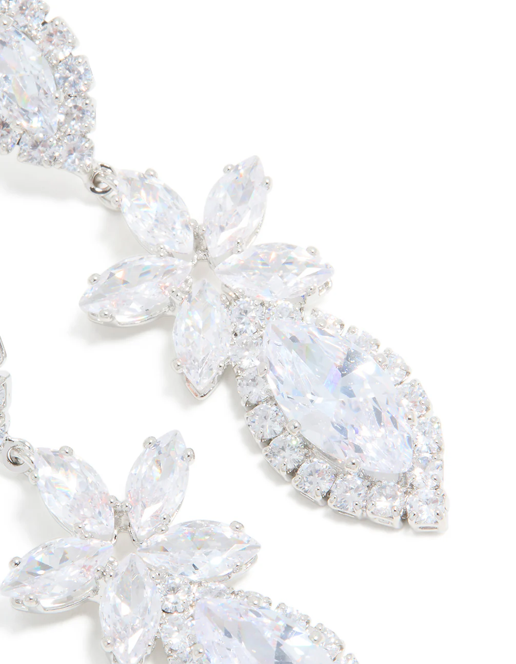 Silver Cubic Zirconia Flower Statement Drop Earrings - Image 5