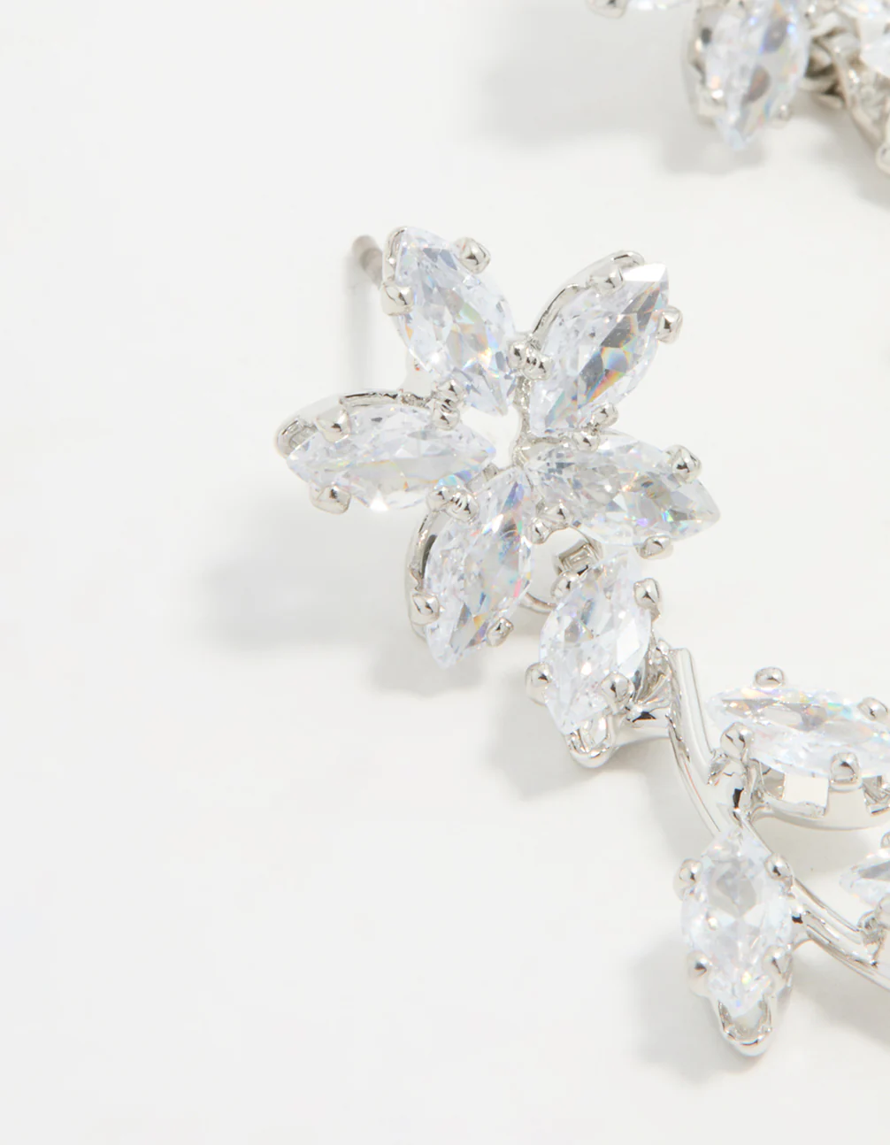 Silver Cubic Zirconia Flower Trail Drop Earrings - Image 4