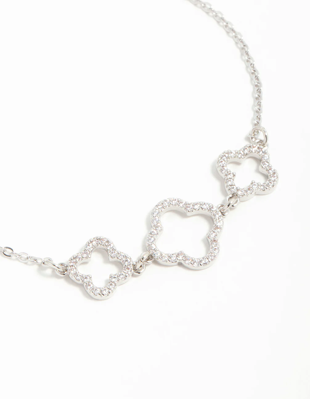Silver Cubic Zirconia Flower Trio Toggle Bracelet - Image 2