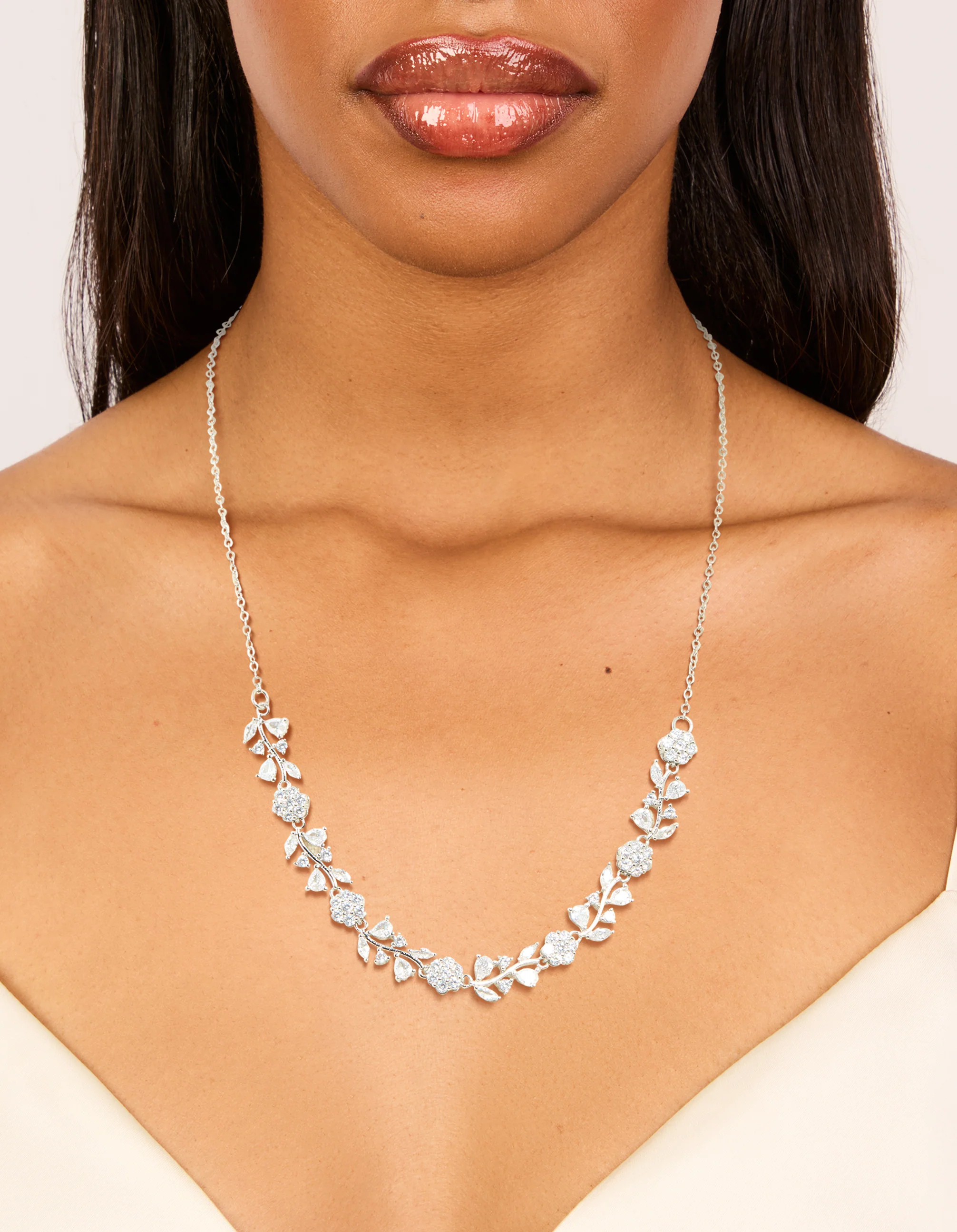 Silver Cubic Zirconia Flower & Vine Necklace - Image 2