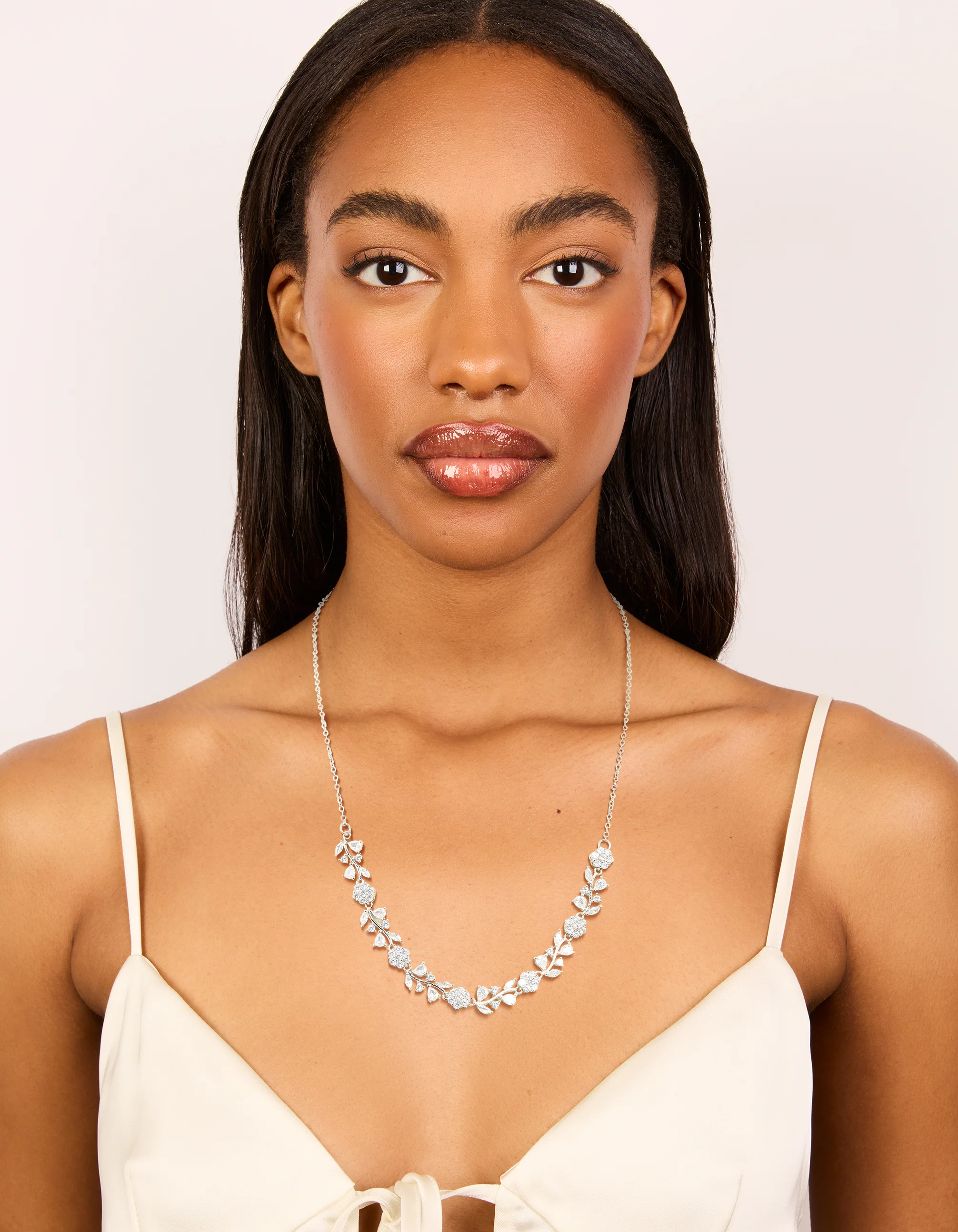 Silver Cubic Zirconia Flower & Vine Necklace - Image 3