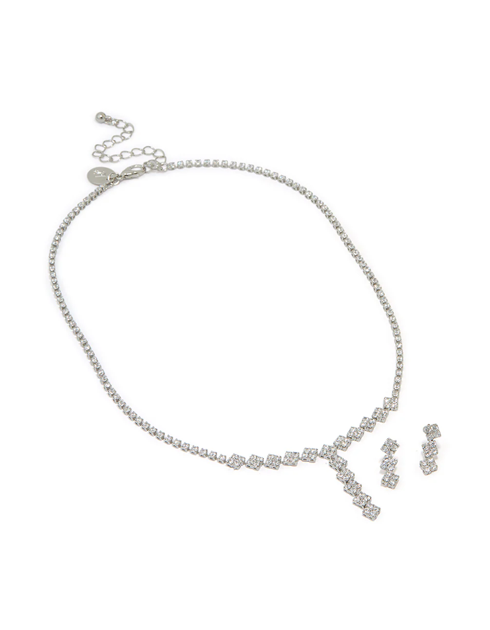 Silver Cubic Zirconia Flower Y-Necklace & Earrings Set - Image 2