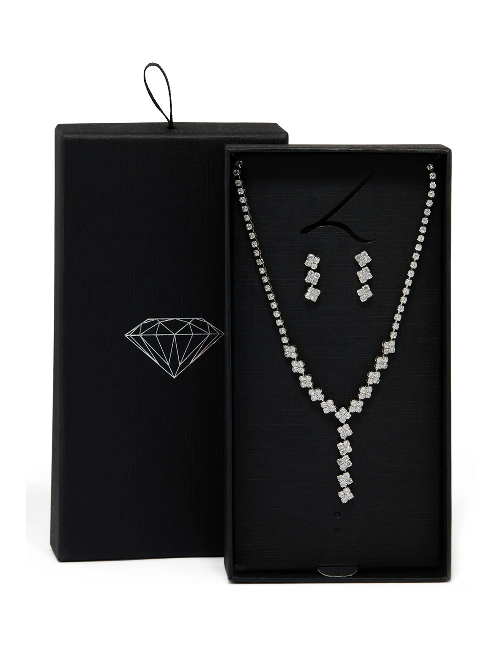Silver Cubic Zirconia Flower Y-Necklace & Earrings Set - Image 3