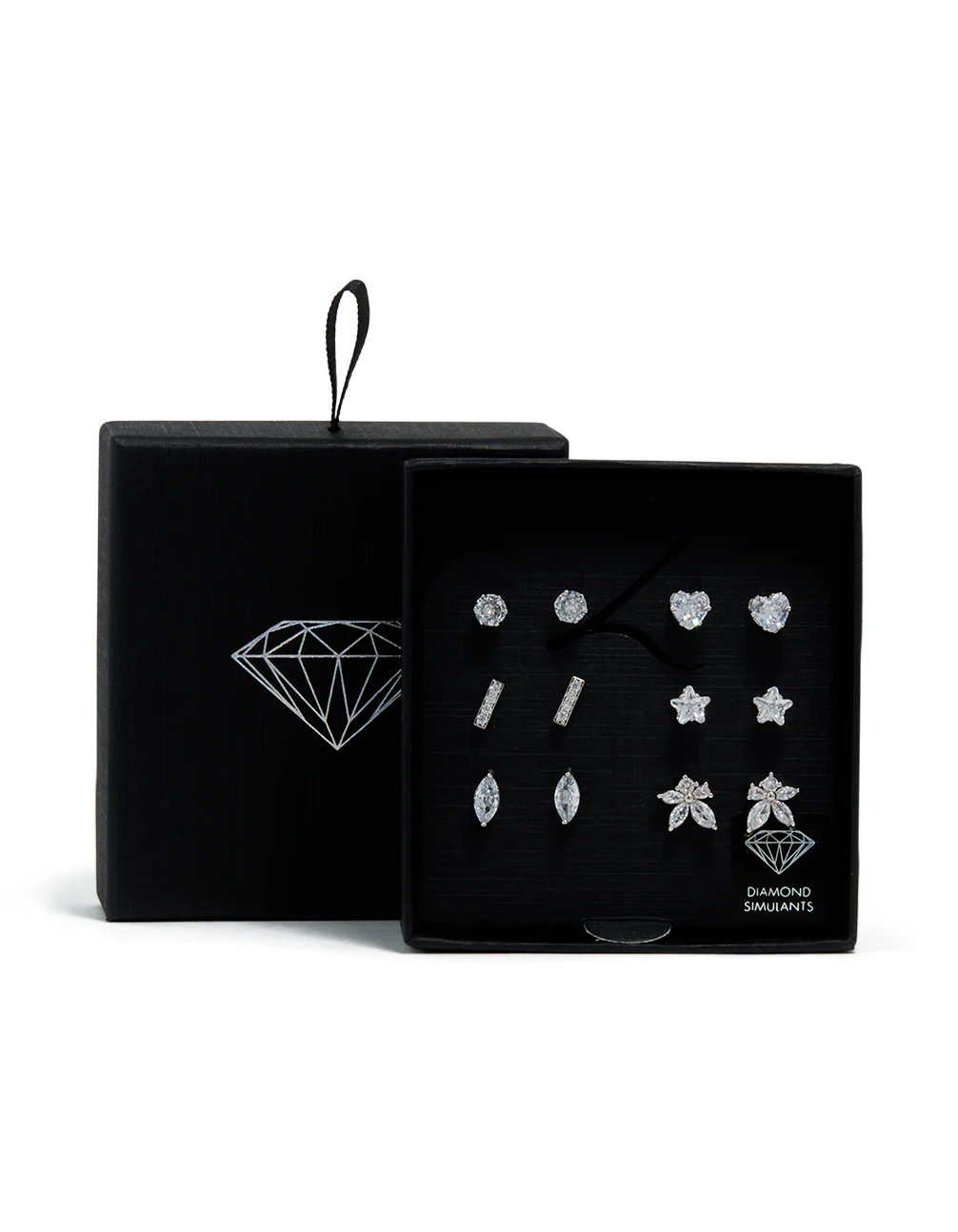Silver Cubic Zirconia Heart & Flower Stud Earrings 6-Pack - Image 3