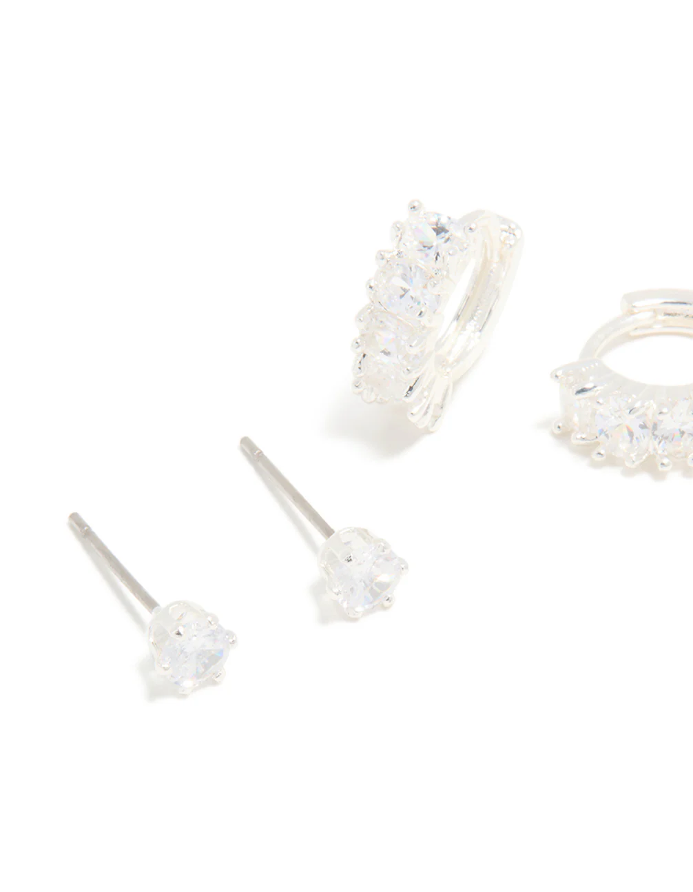 Silver Cubic Zirconia Huggie & Stud Earrings 3-Pack - Image 4