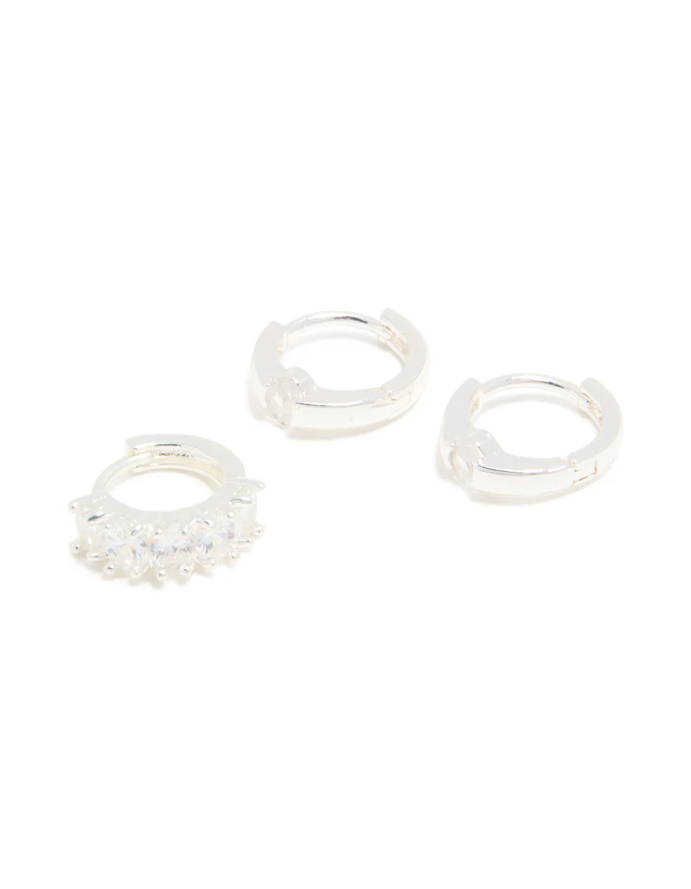 Silver Cubic Zirconia Huggie & Stud Earrings 3-Pack - Image 5