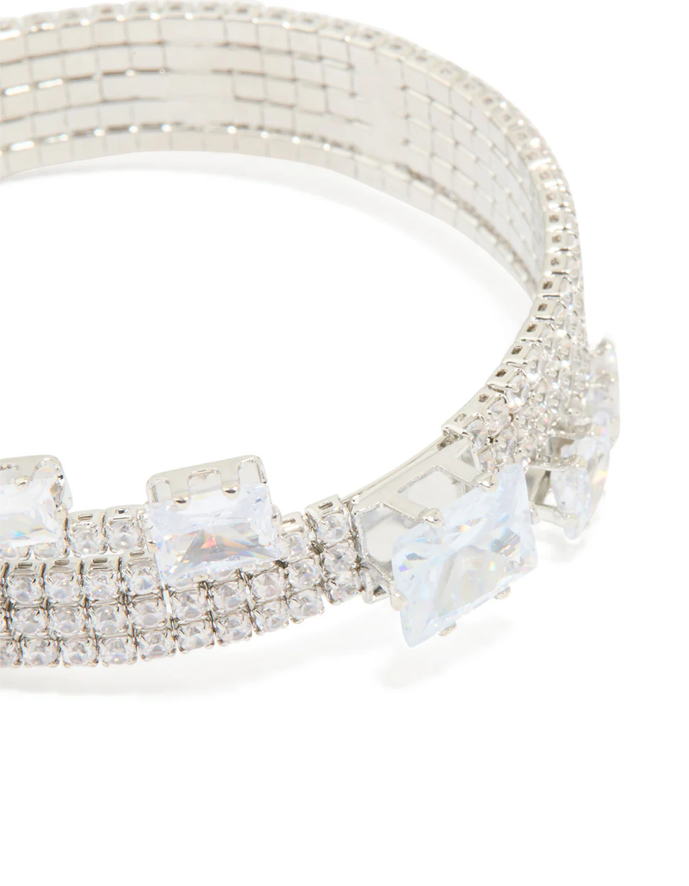 Silver Cubic Zirconia Large Square Wrist Cuff - Image 2
