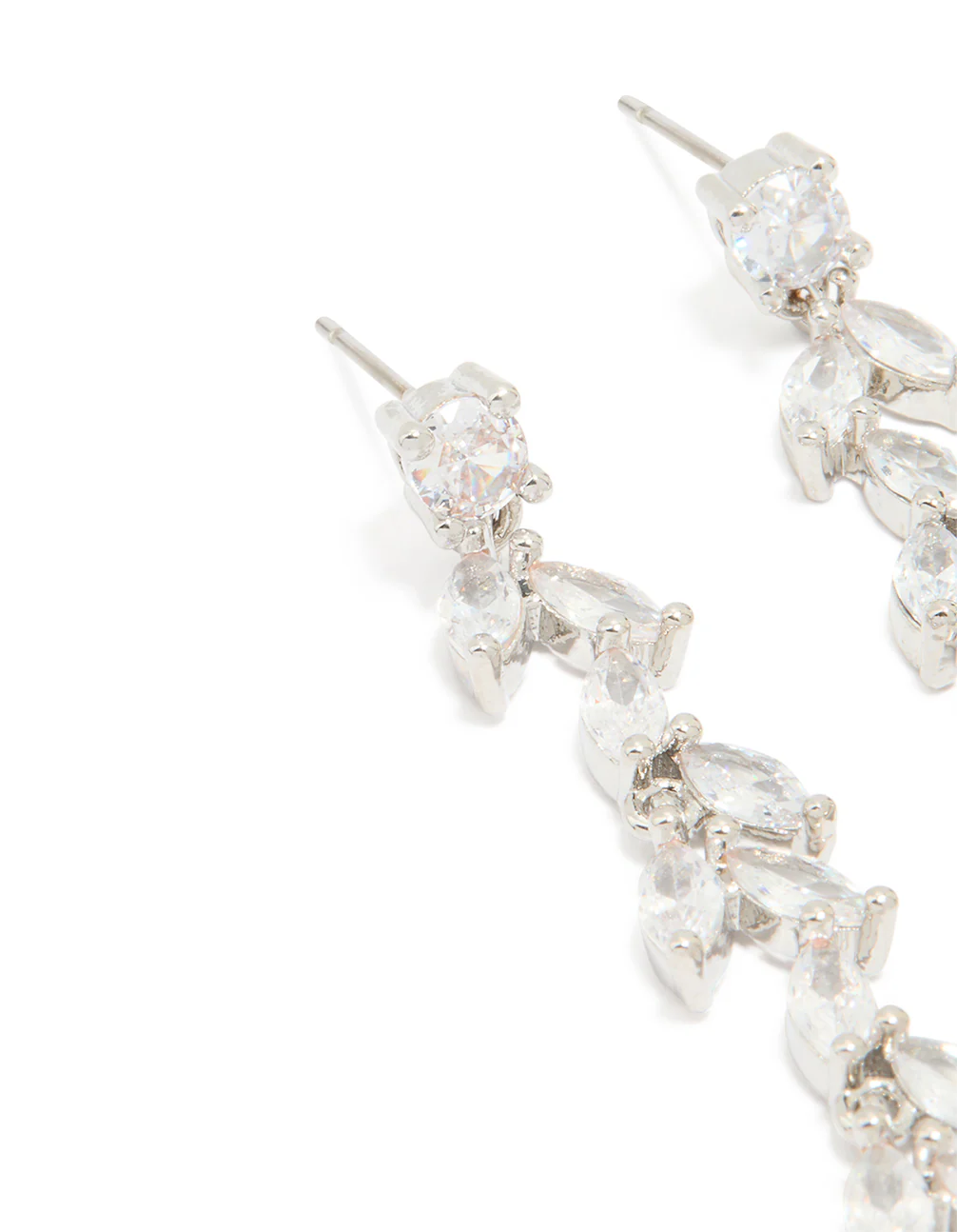 Silver Cubic Zirconia Large Vine Drop Earrings - Image 2