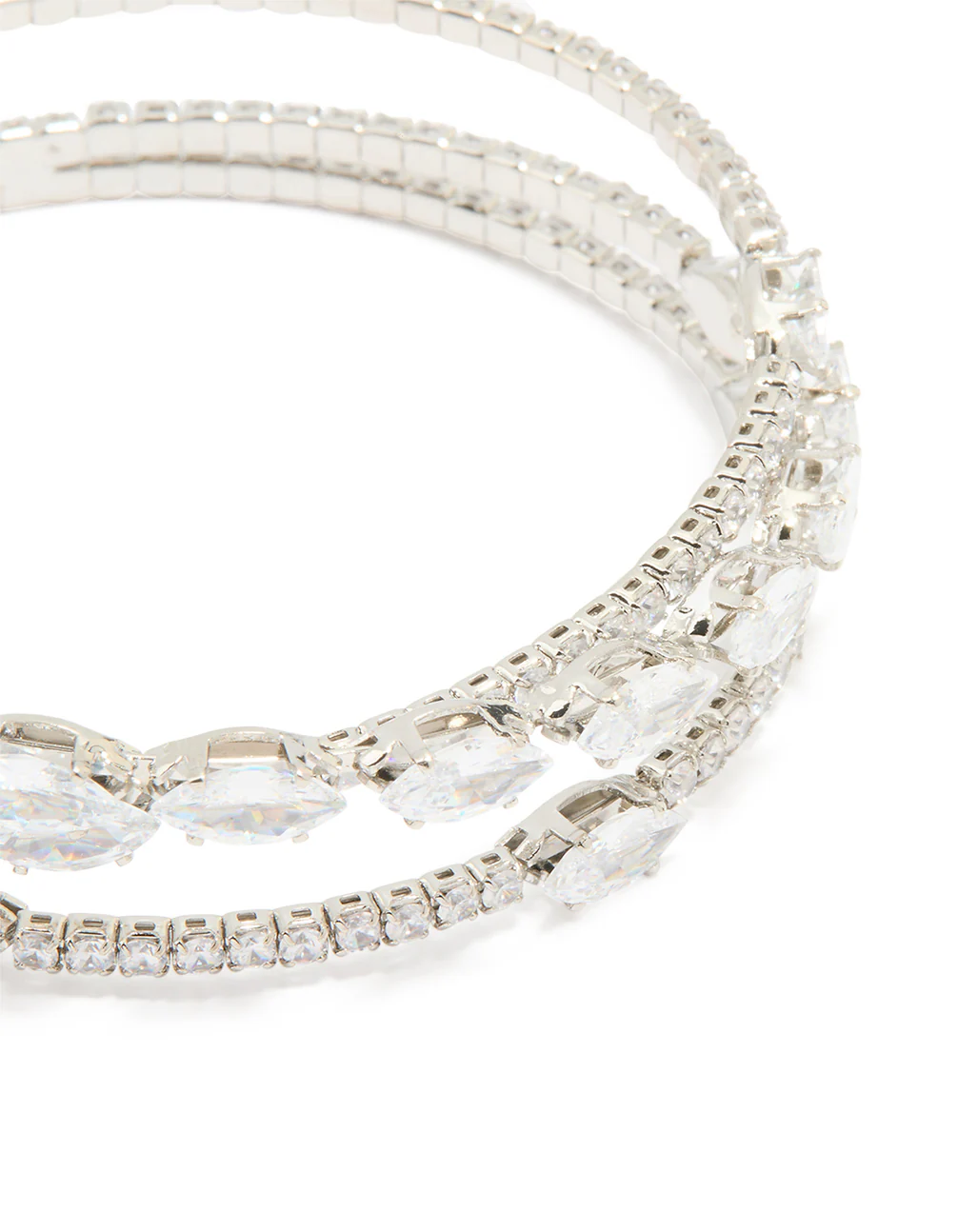 Silver Cubic Zirconia Layered Marquise Wrist Cuff - Image 2