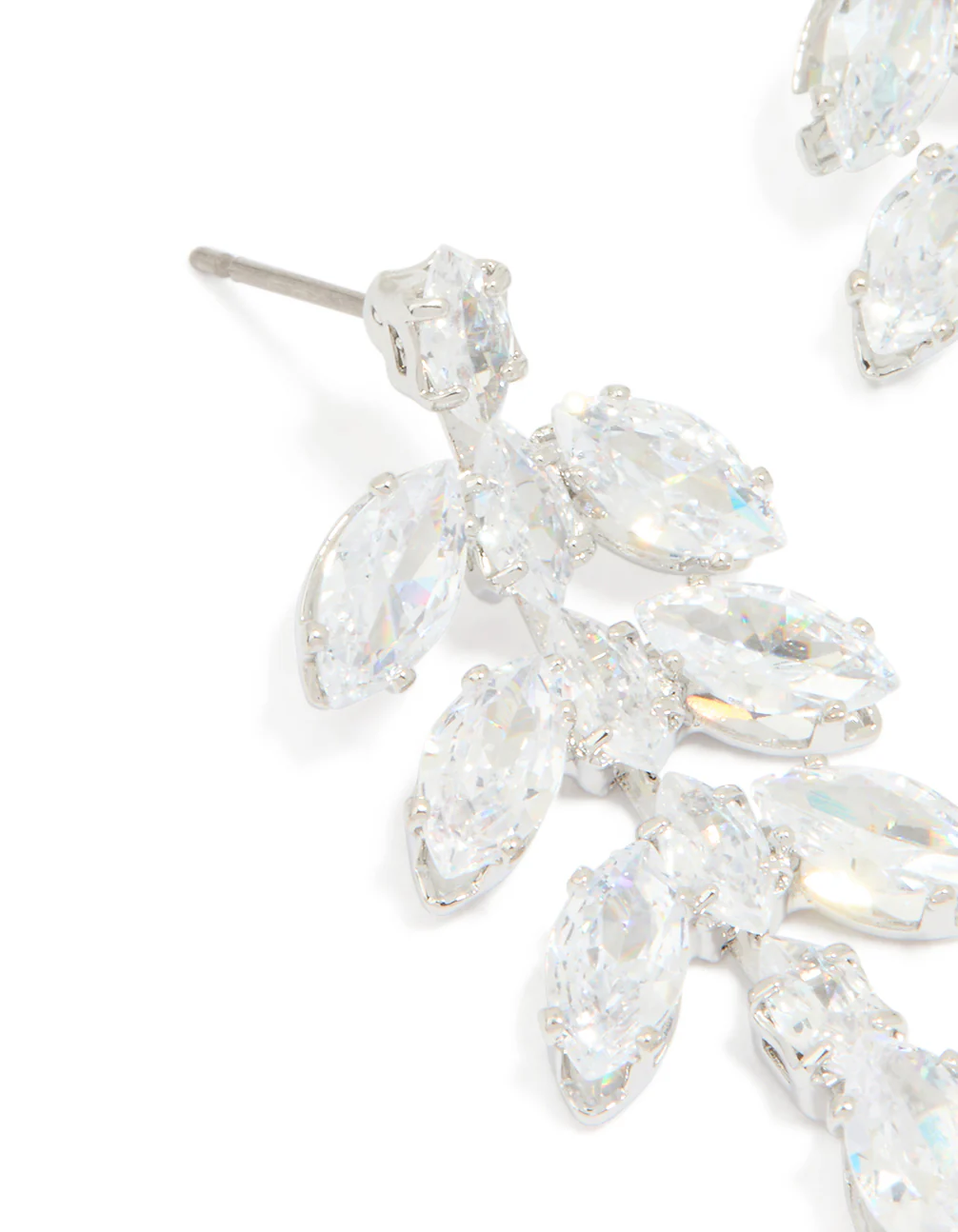 Silver Cubic Zirconia Leaf Drop Earrings - Image 2