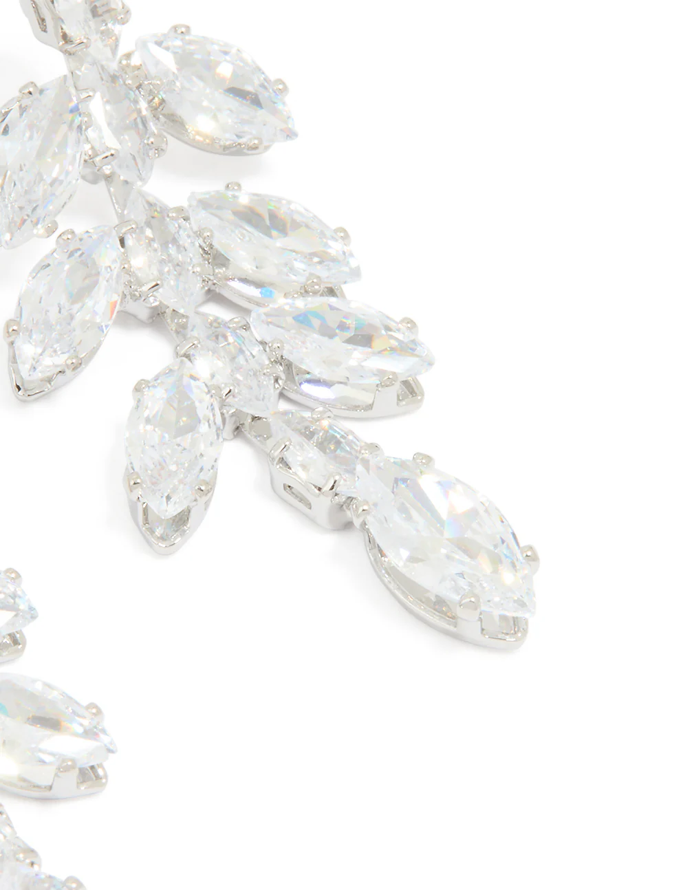 Silver Cubic Zirconia Leaf Drop Earrings - Image 3