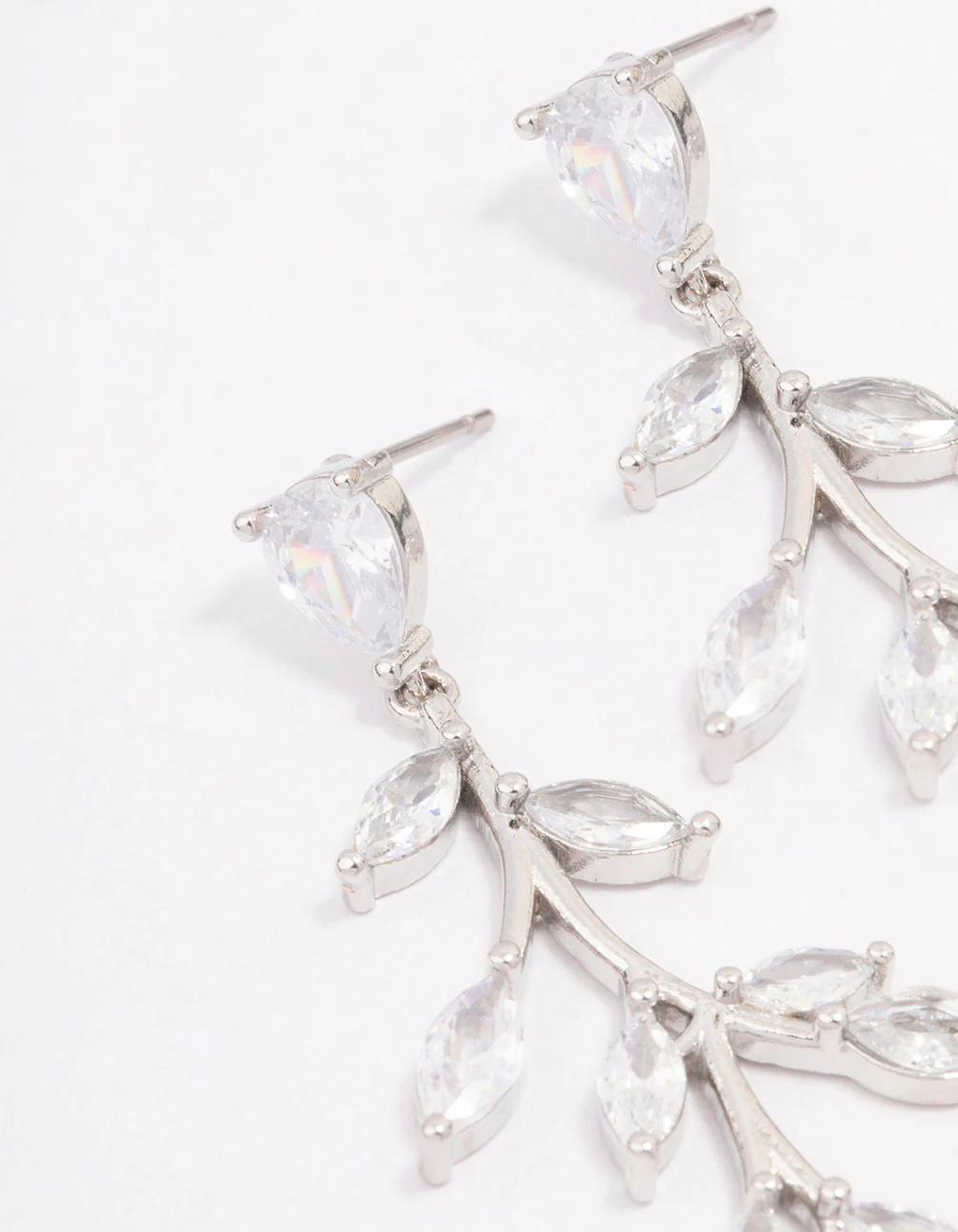 Silver Cubic Zirconia Leaf Drop Earrings - Image 2
