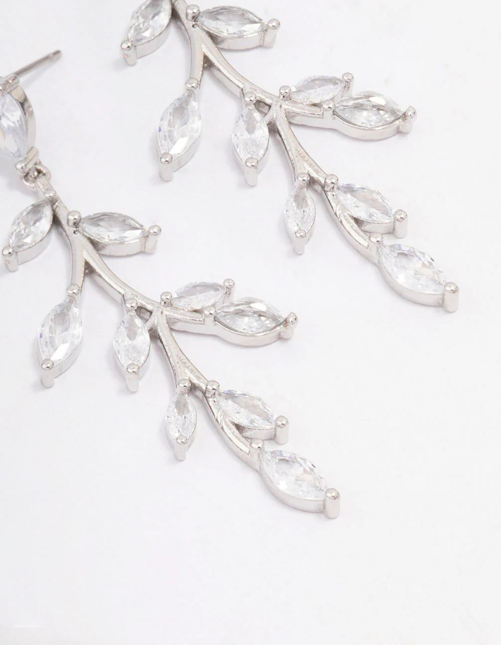 Silver Cubic Zirconia Leaf Drop Earrings - Image 3